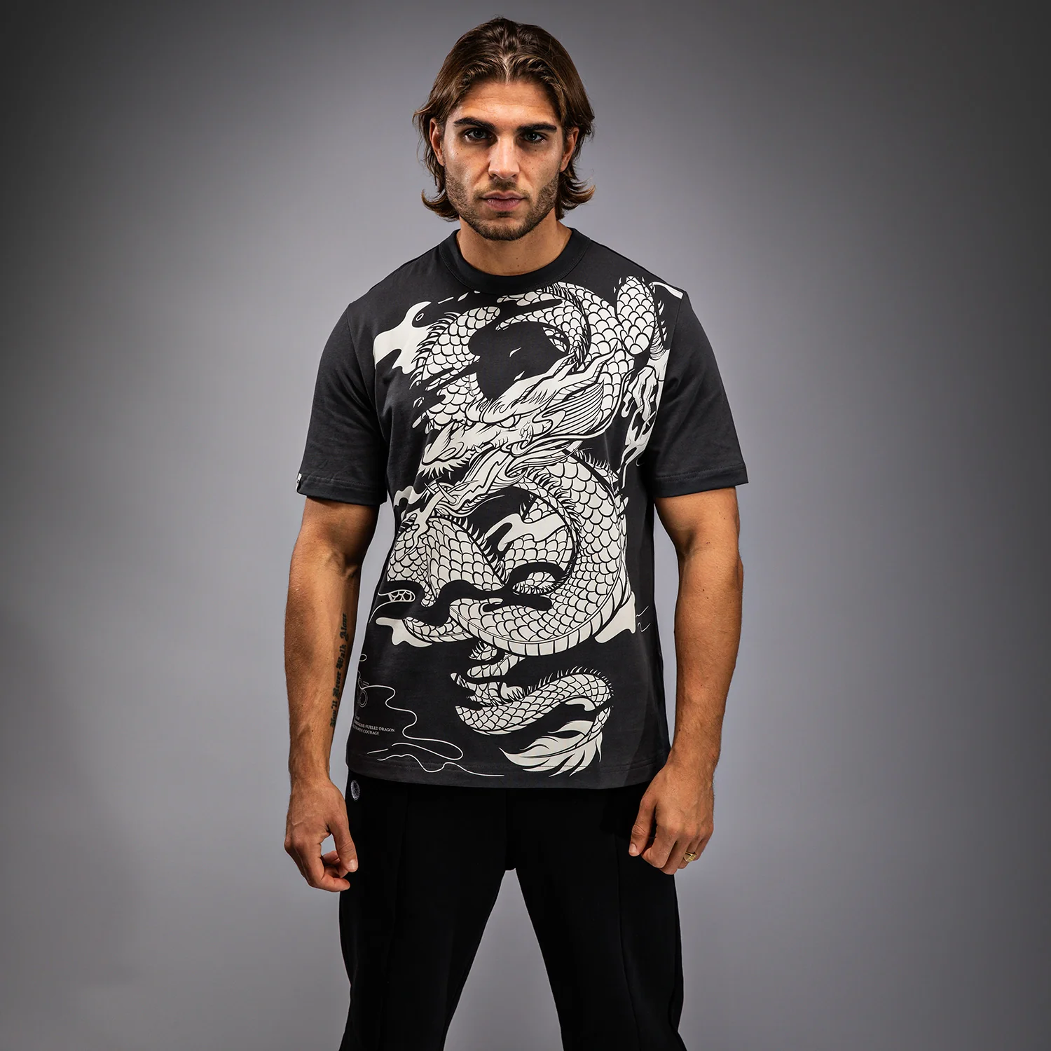 Venum Dragon’s Flight Men’s T-Shirt - Charcoal Grey/Cream White - Image 7