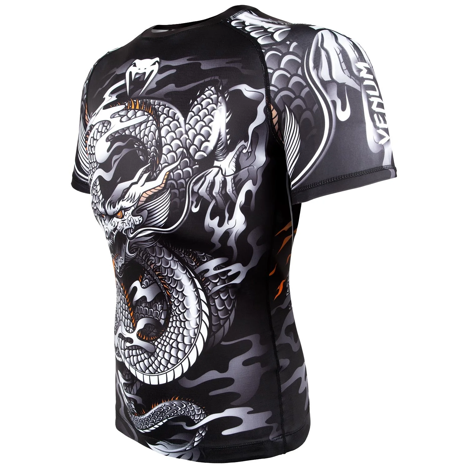Venum Dragon's Flight Rashguard - Short Sleeves - Black/White - Image 2