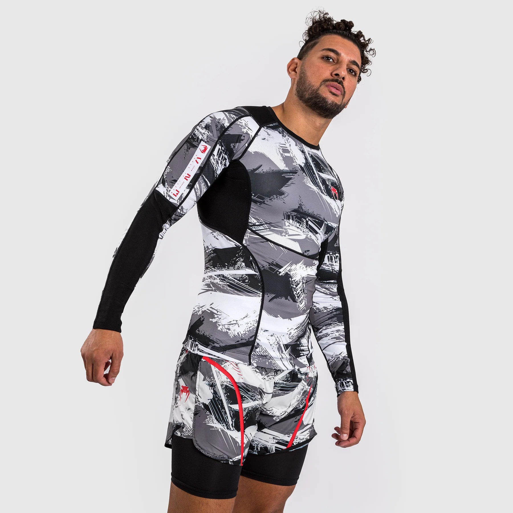 Venum Electron 3.0 Long Sleeve Rashguard - Grey/Red - Image 2