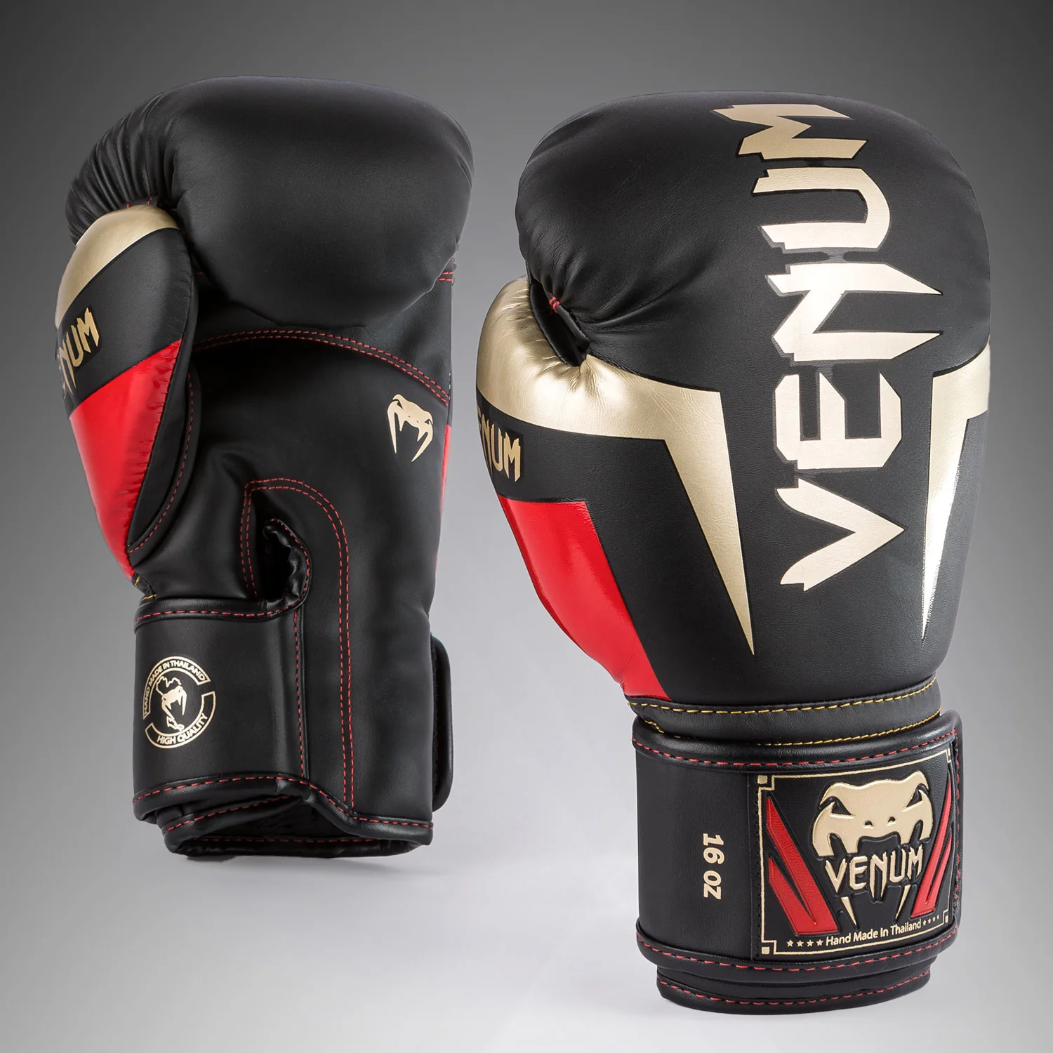 Venum Elite Boxing Gloves - Black/Gold/Red - Image 2