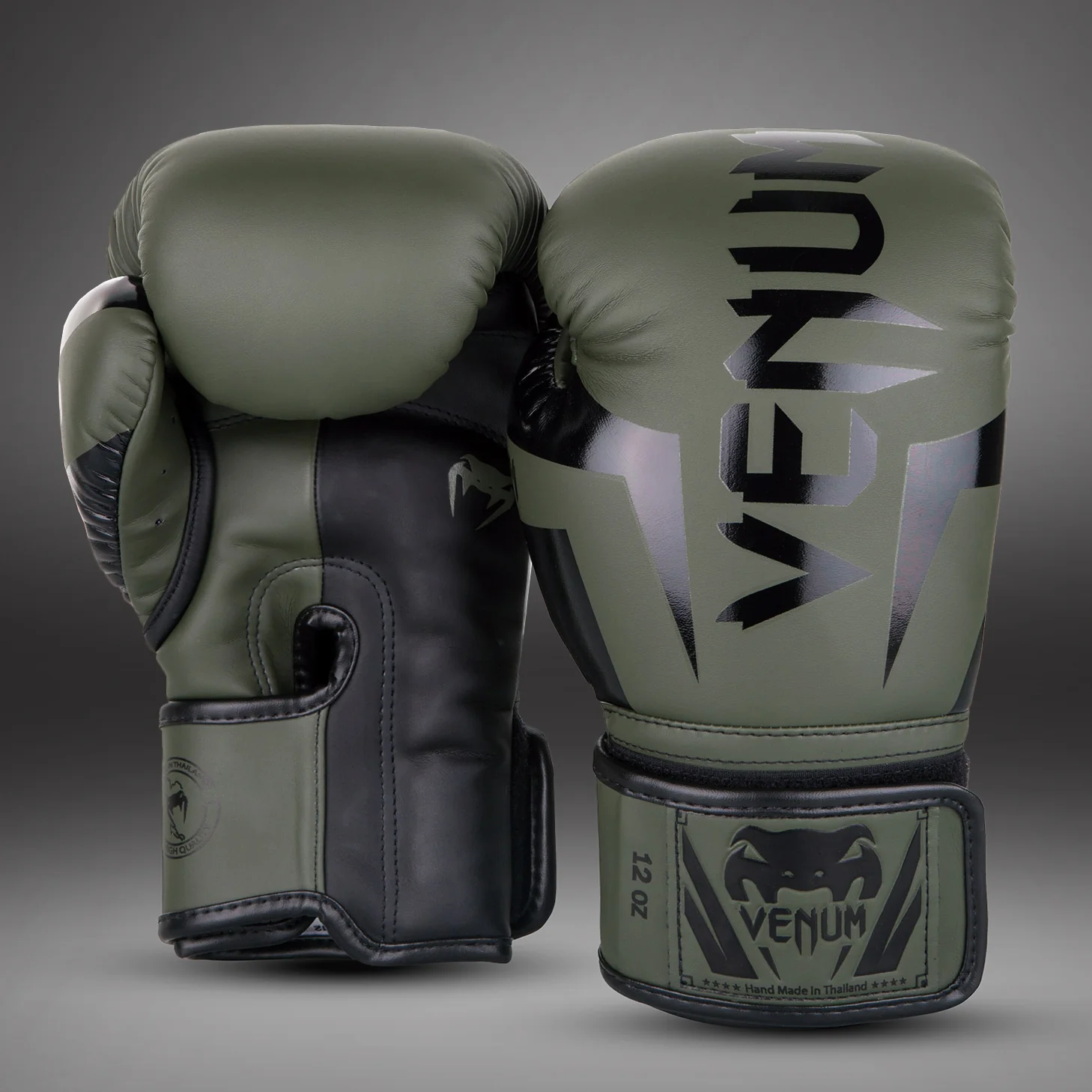 Venum Elite Boxing Gloves - Khaki/Black - Image 2