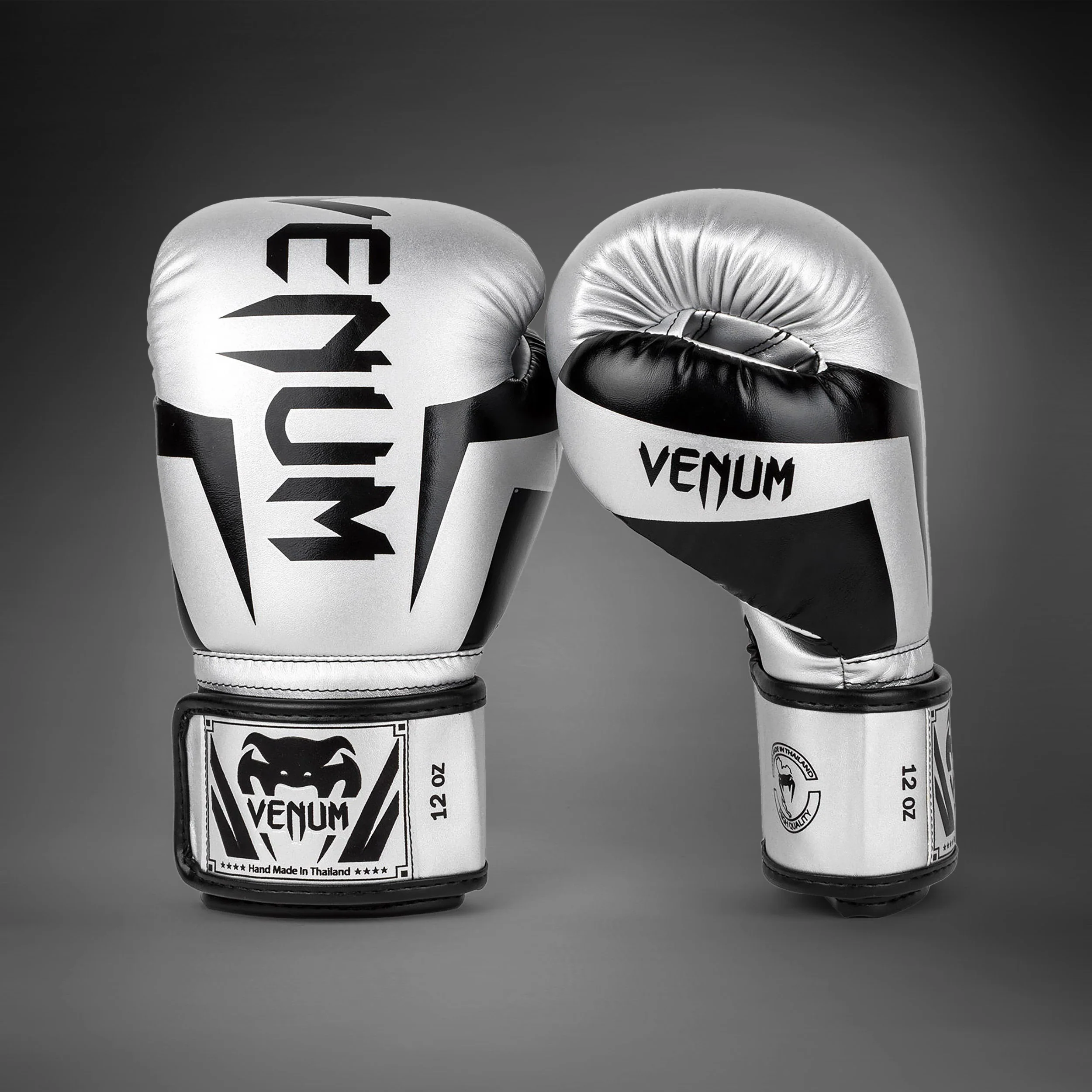 Venum Elite Boxing Gloves - Silver/Black - Image 2