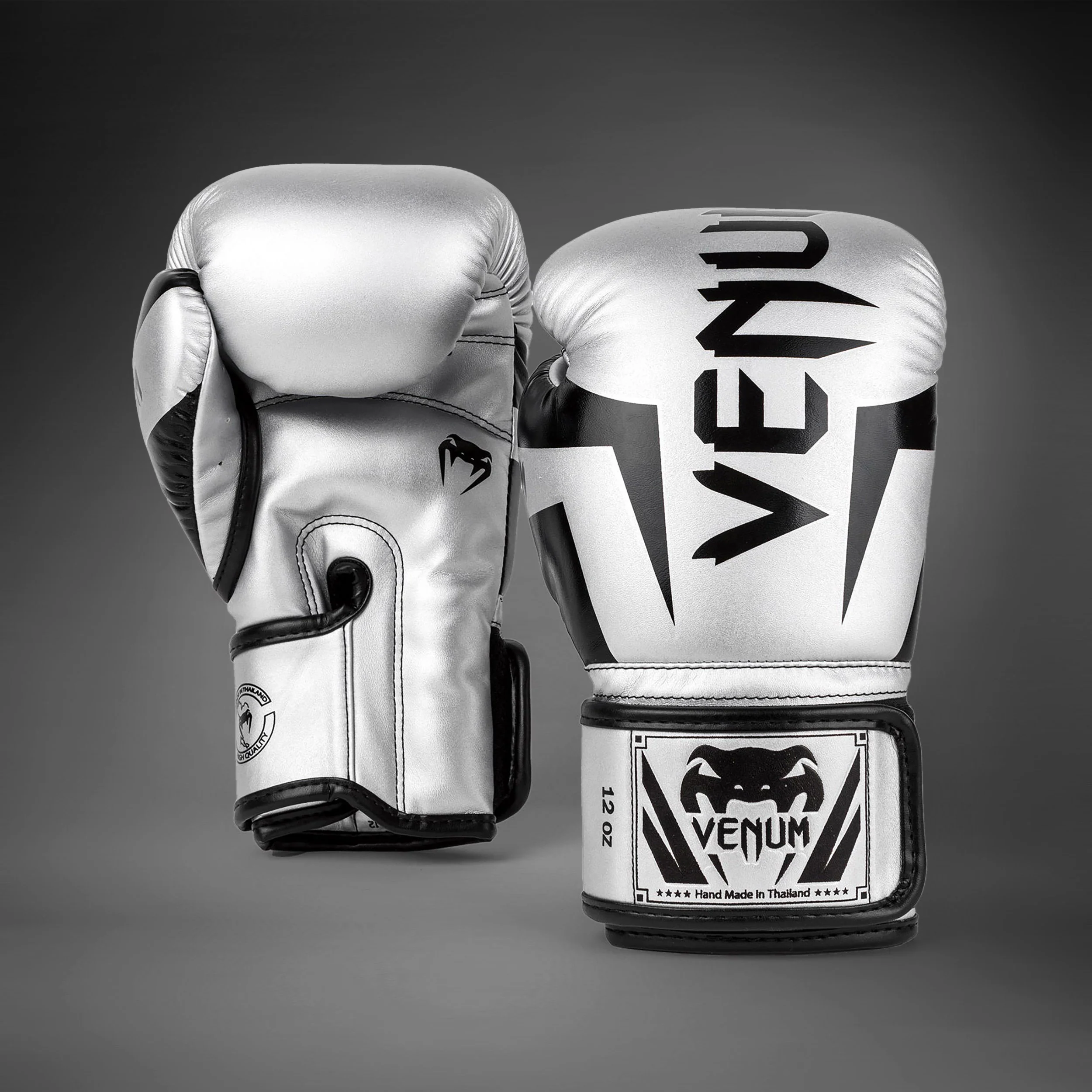 Venum Elite Boxing Gloves - Silver/Black - Image 3