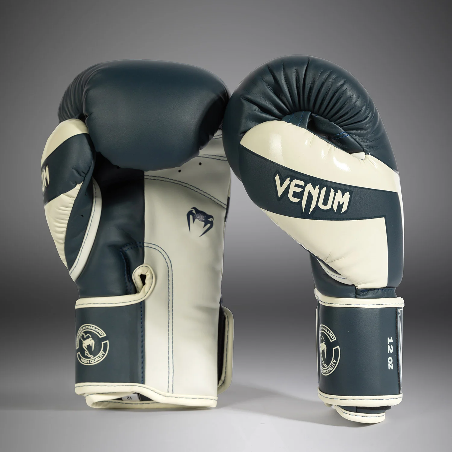 Venum Elite Boxing Gloves - White/Navy Blue - Image 3
