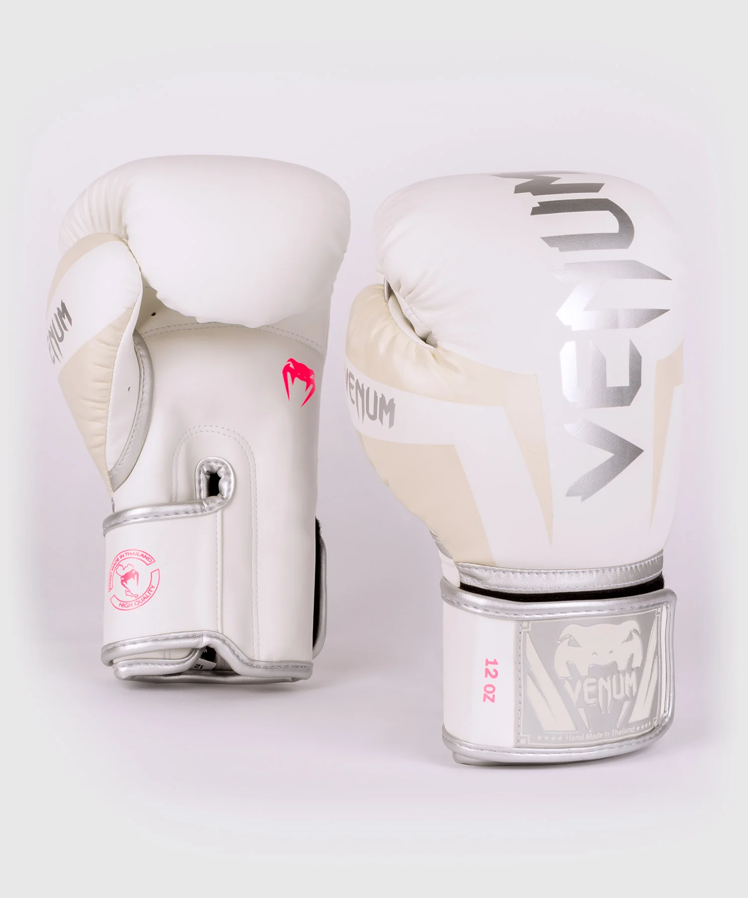 Venum Elite Boxing Gloves - White/Silver-Pink - Image 2