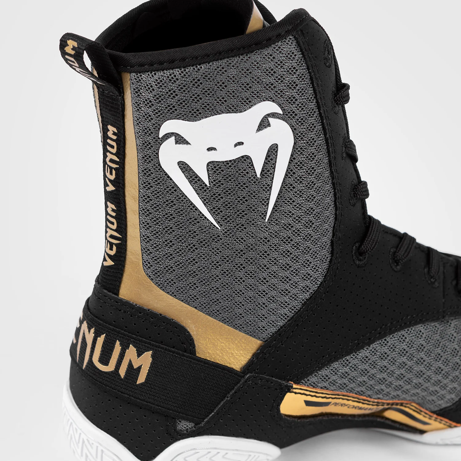 Venum Elite Boxing Shoes - Black/White/Gold - Image 9