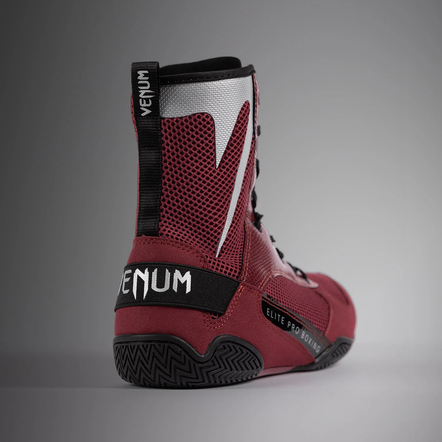 Venum Elite Boxing Shoes - Burgundy / Silver - Image 6