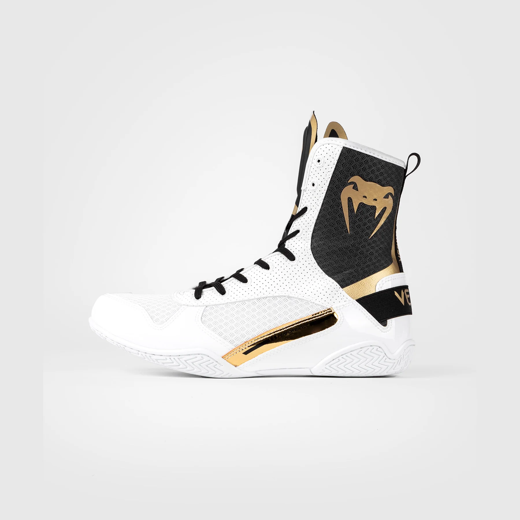 Venum Elite Boxing Shoes - White/Black/Gold - Image 2