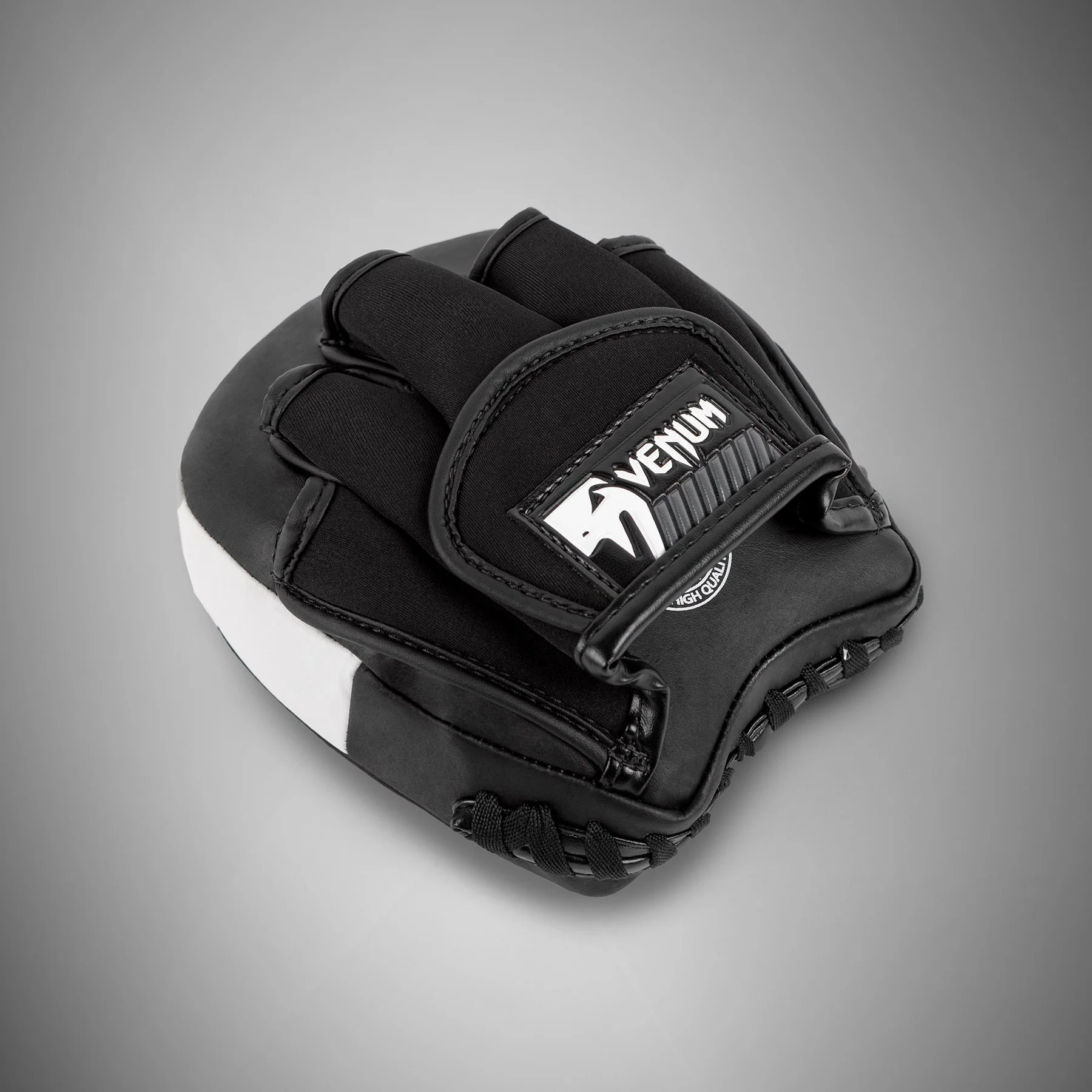 Venum Elite Thick Coaching Mitts Leather Mini (Pair) - Black/White - Image 3