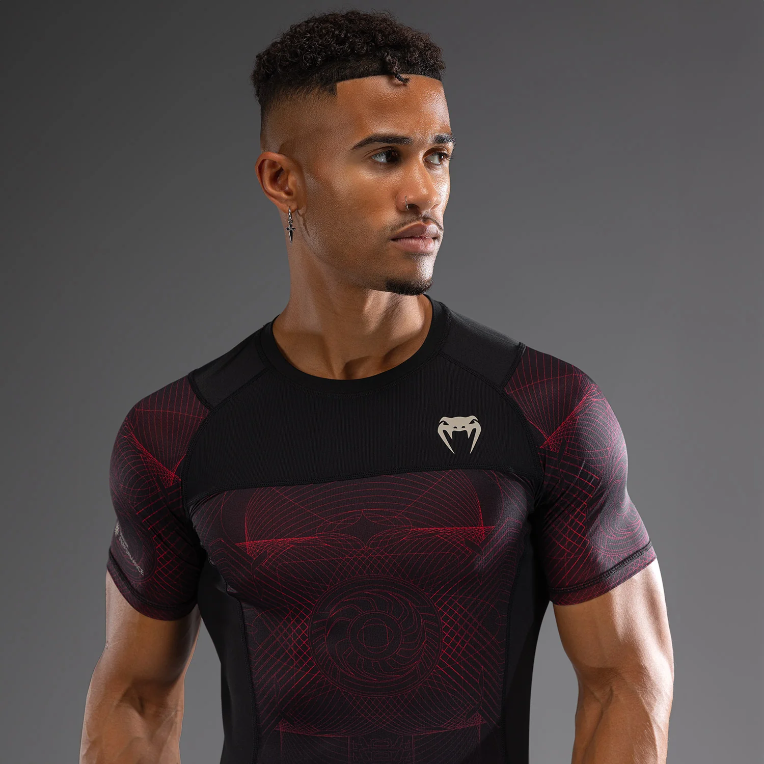 Venum G-Fit Air Men's Short Sleeve Rashguard - Deep Black/Fire Red - Image 2