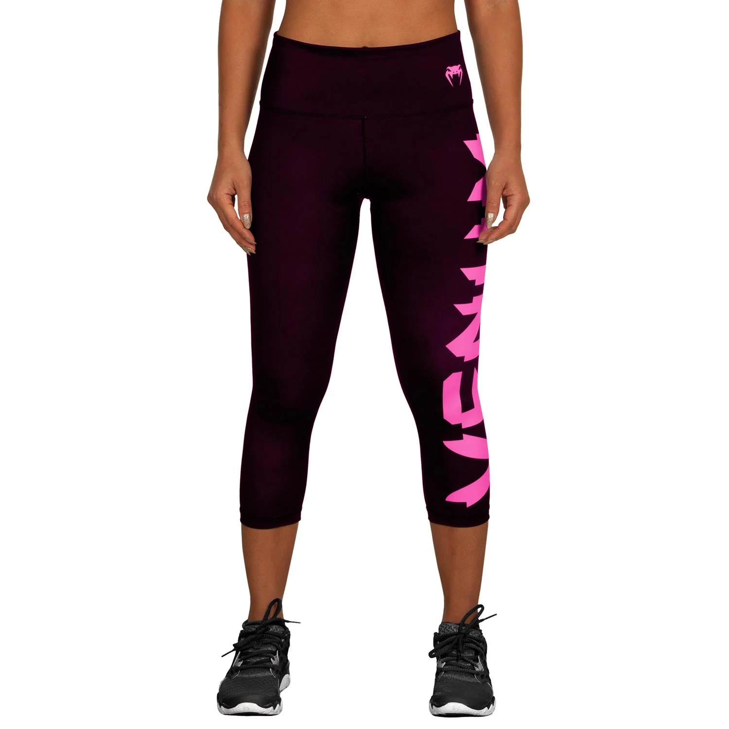 Venum Giant Cropped Leggings - Black/Neo Pink - Image 2