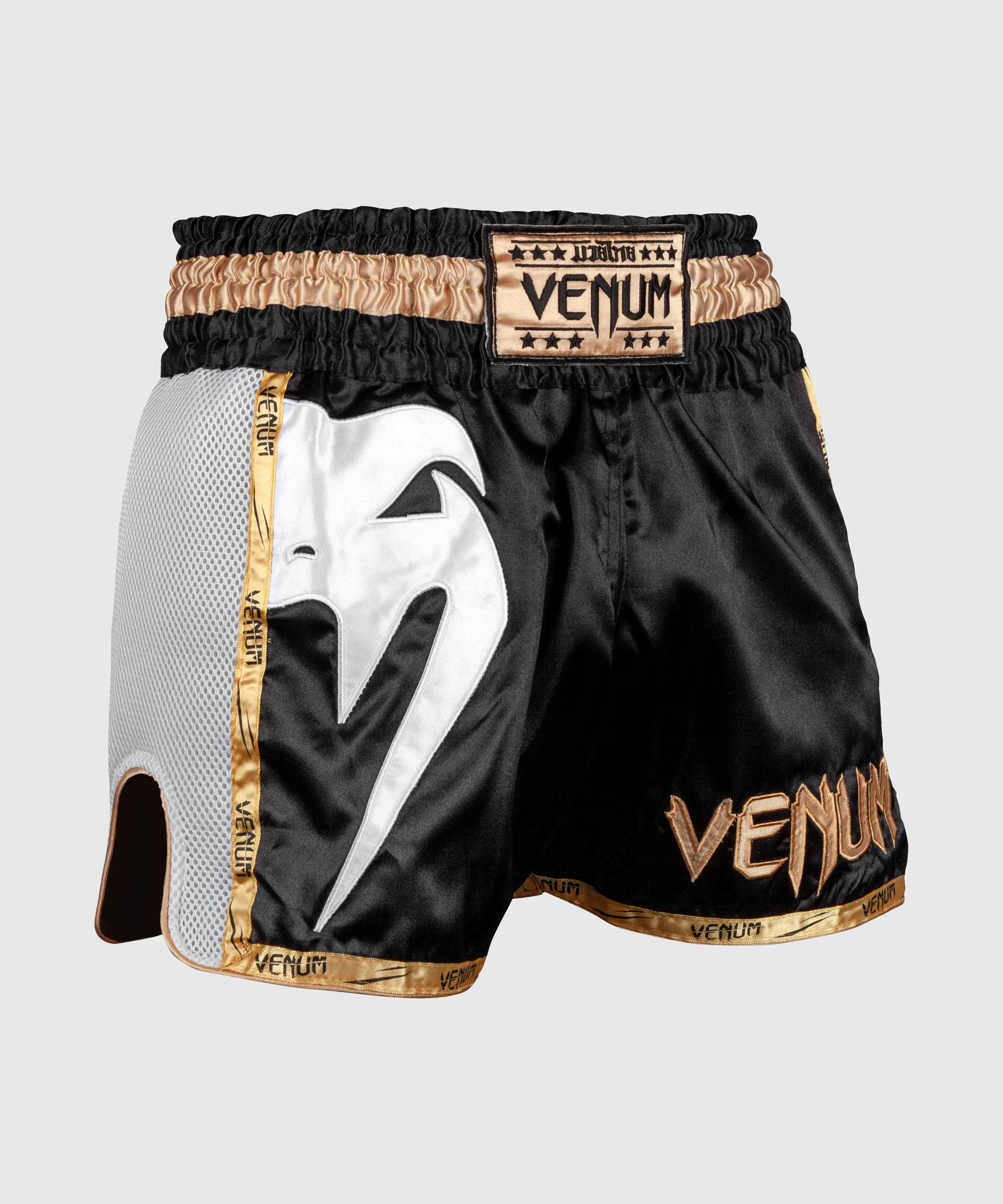Venum Giant Muay Thai Shorts - Black/White/Gold - Image 3