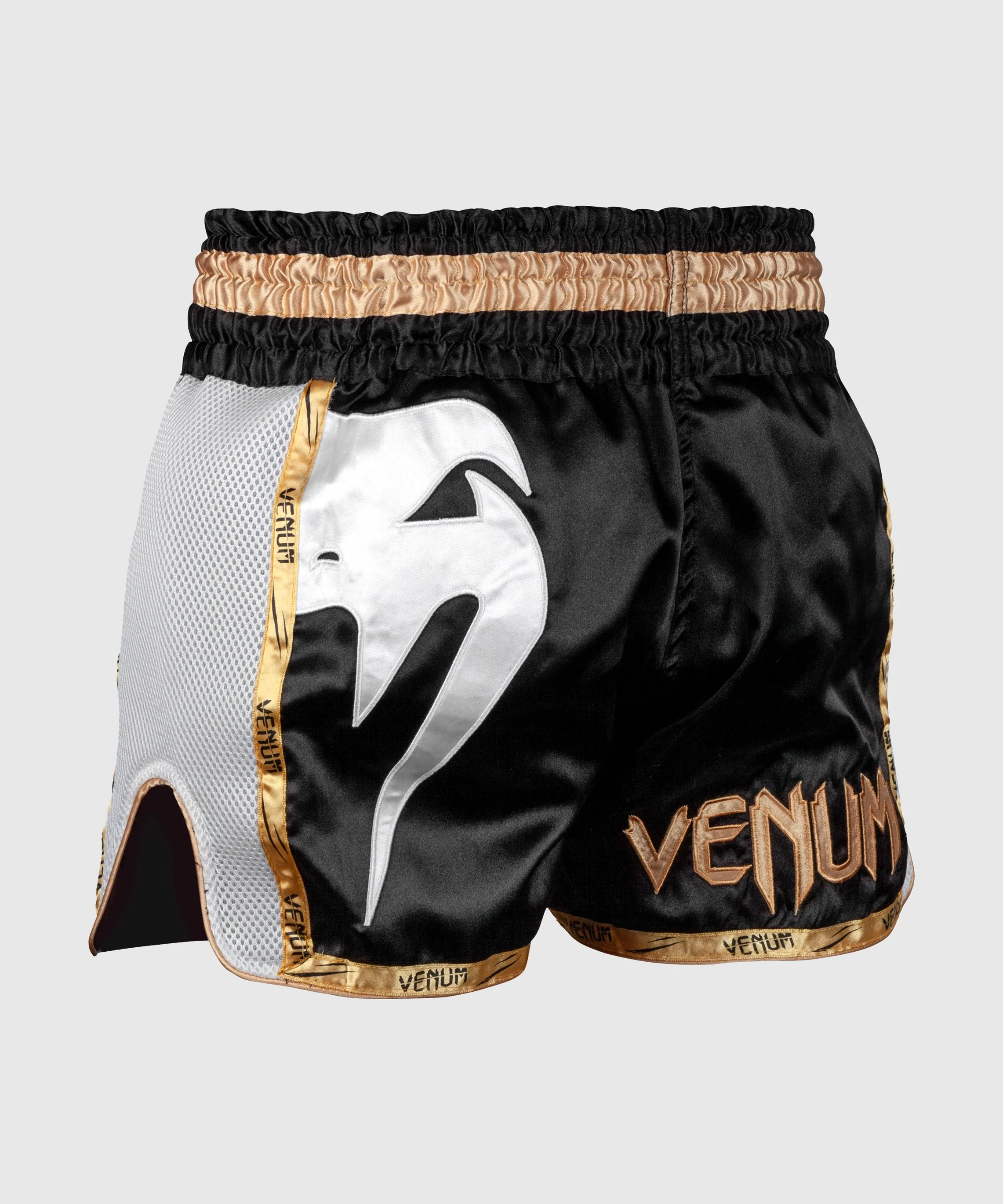 Venum Giant Muay Thai Shorts - Black/White/Gold - Image 4