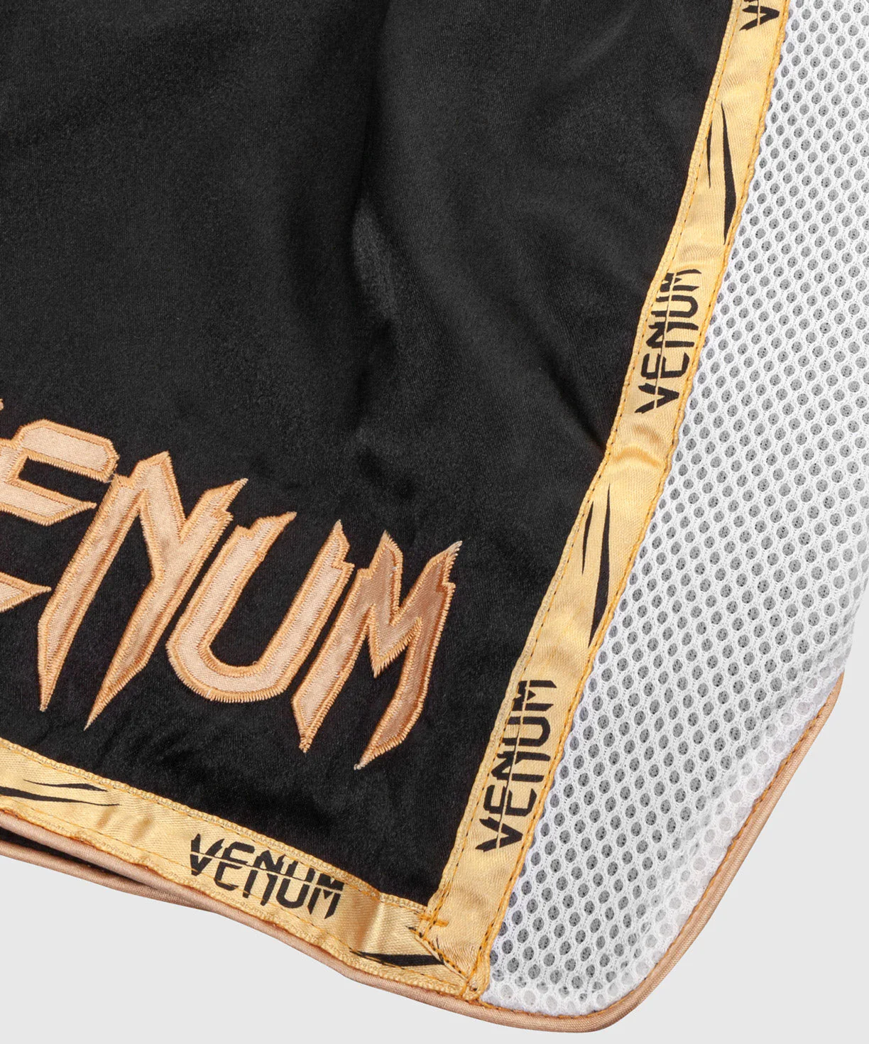 Venum Giant Muay Thai Shorts - Black/White/Gold - Image 7