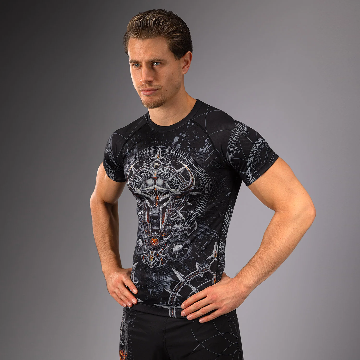 Venum Gladiator 5.0 Men's Short Sleeve Rashguard - Black/Silver