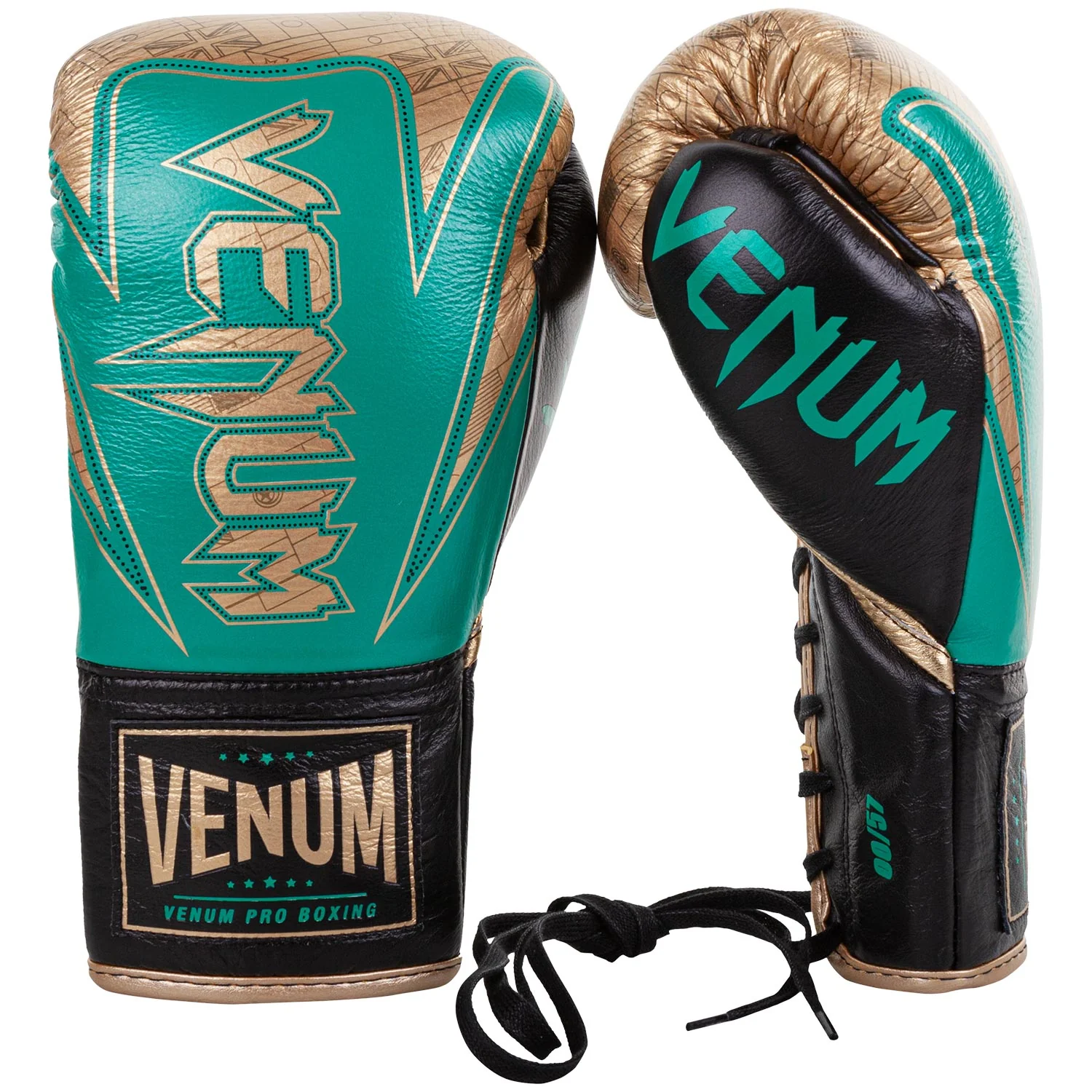 Venum Hammer Pro Boxing Gloves WBC Limited Edition - With Laces - Green Metallic/Gold - Image 2