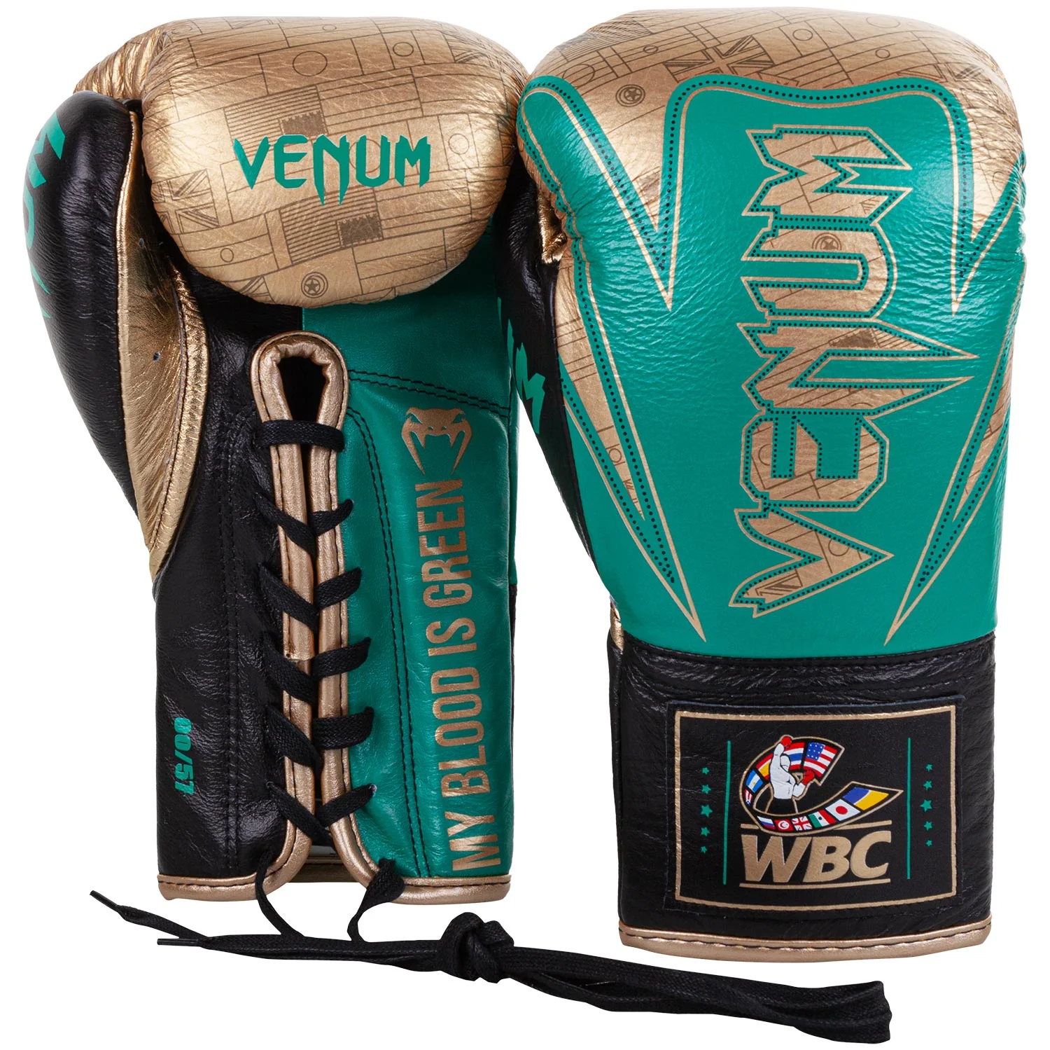 Venum Hammer Pro Boxing Gloves WBC Limited Edition - With Laces - Green Metallic/Gold - Image 3