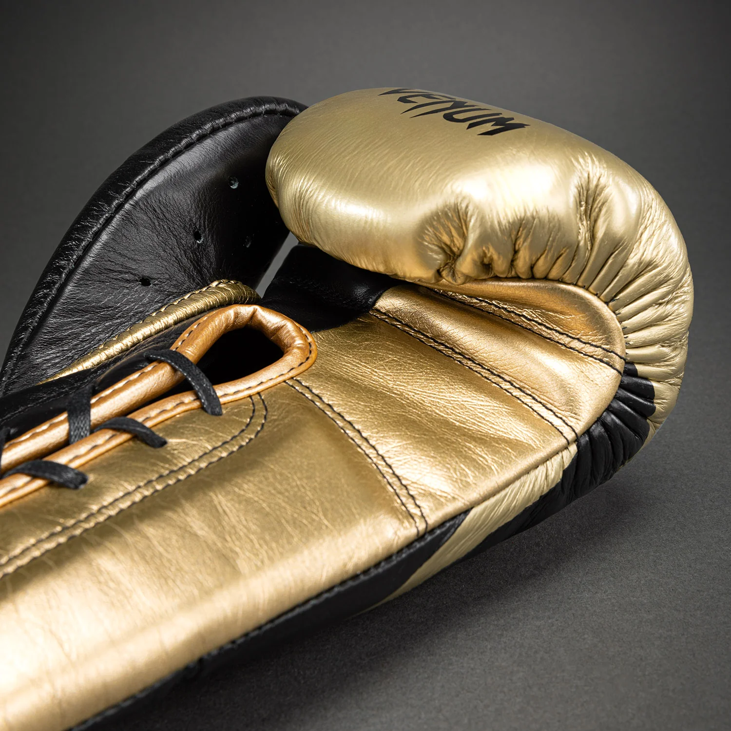 Venum Hammer Pro Boxing Gloves with Laces - Black/Gold - Image 5
