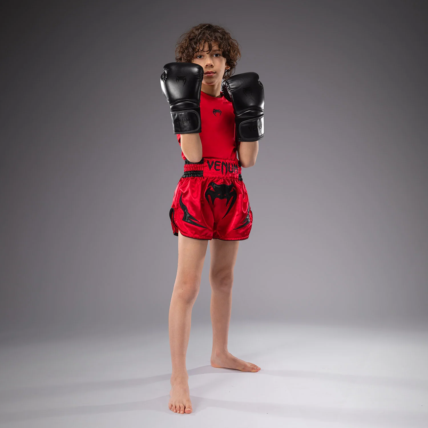 Venum Inferno Kids Thai Shorts - Cherry Red - Image 2