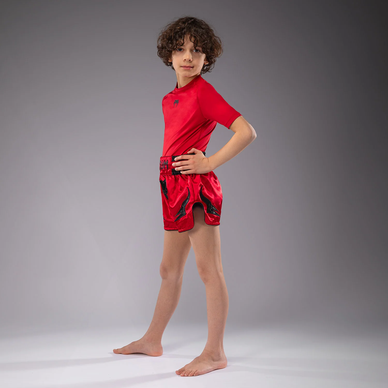 Venum Inferno Kids Thai Shorts - Cherry Red - Image 5