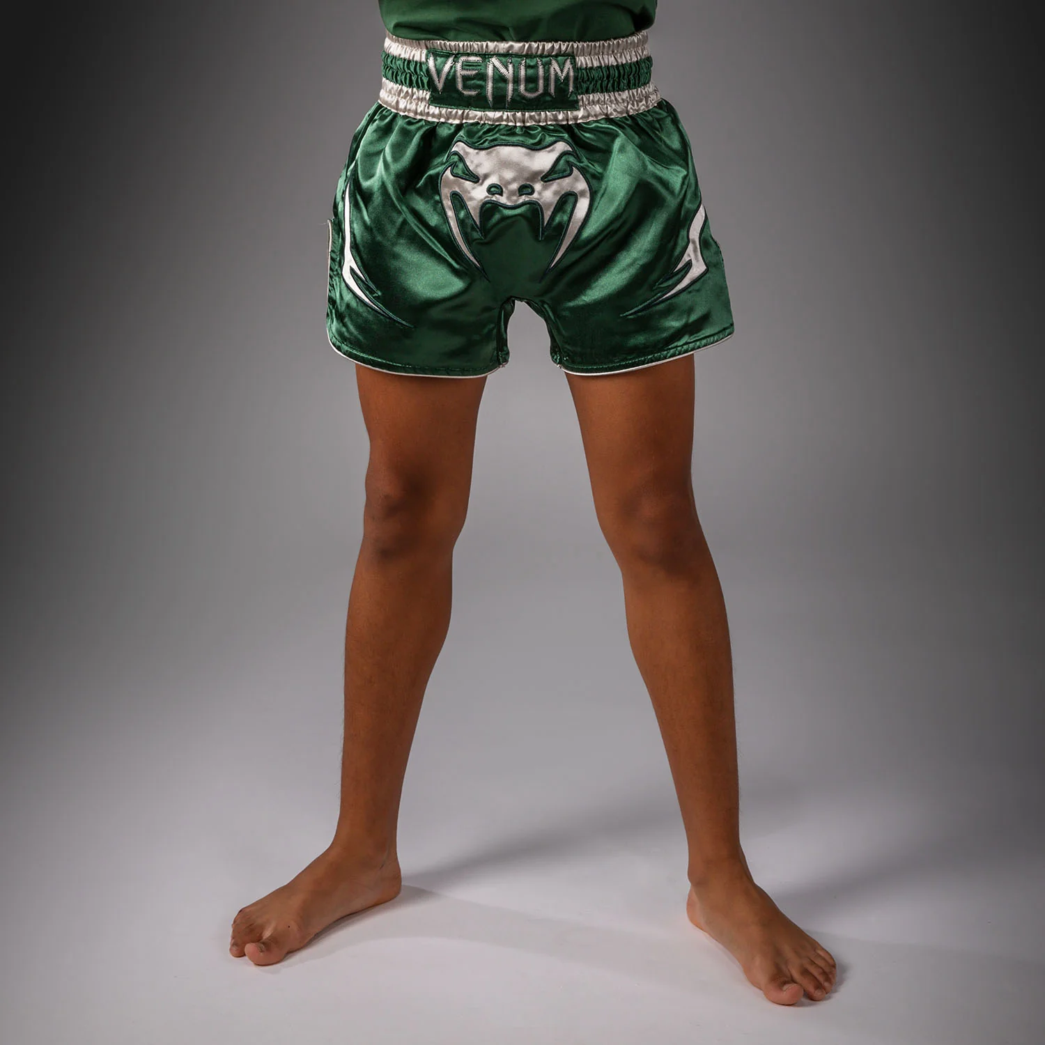Venum Inferno Muay Thai Shorts - Forest Green/ Off White