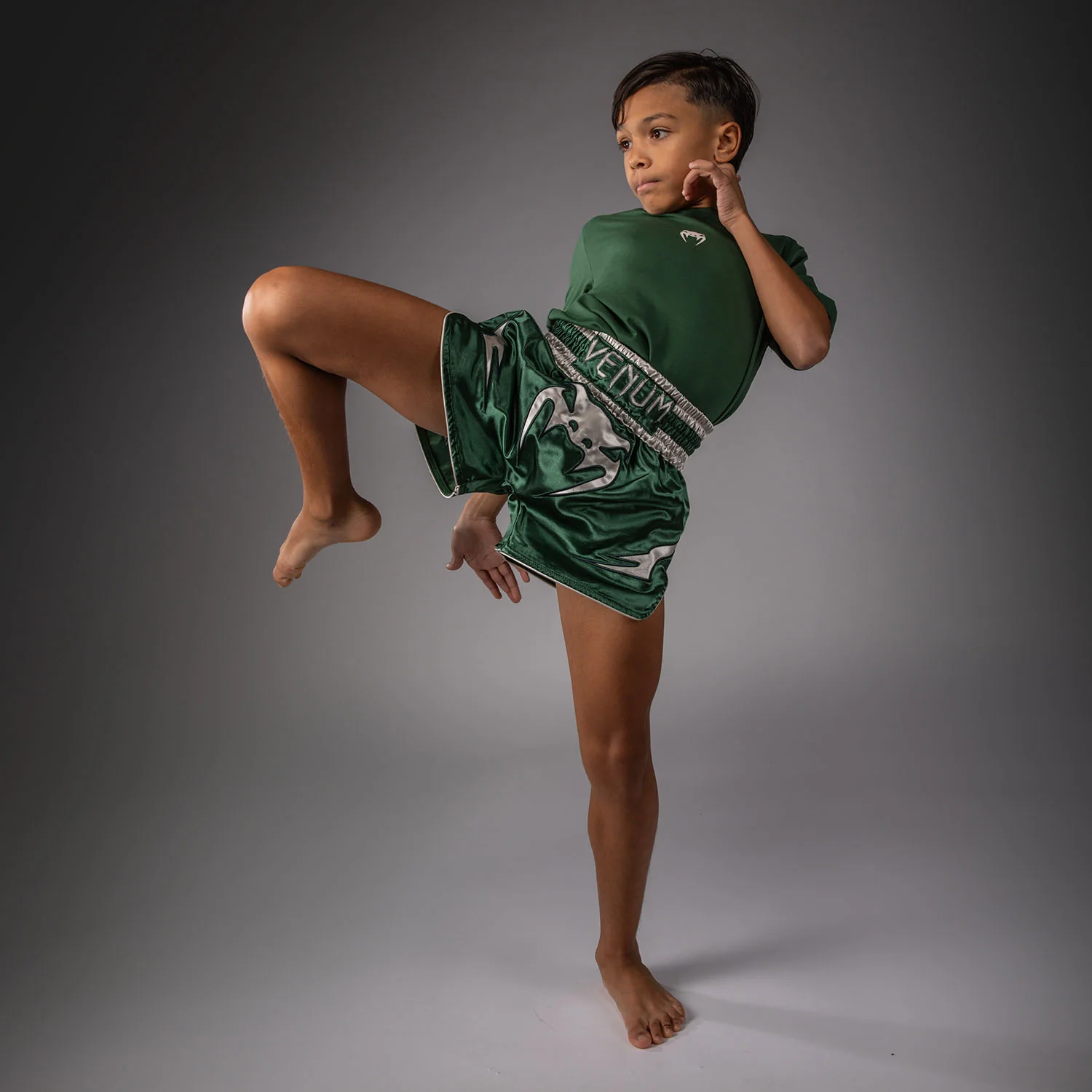 Venum Inferno Muay Thai Shorts - Forest Green/ Off White - Image 6