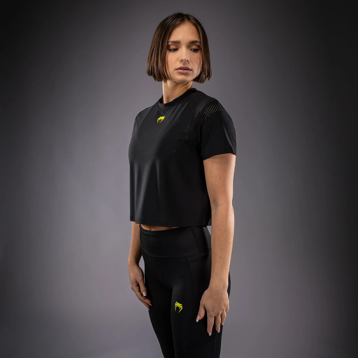 Venum Lazer Women's Dry Tech T-Shirt - Black/Yellow - Image 2