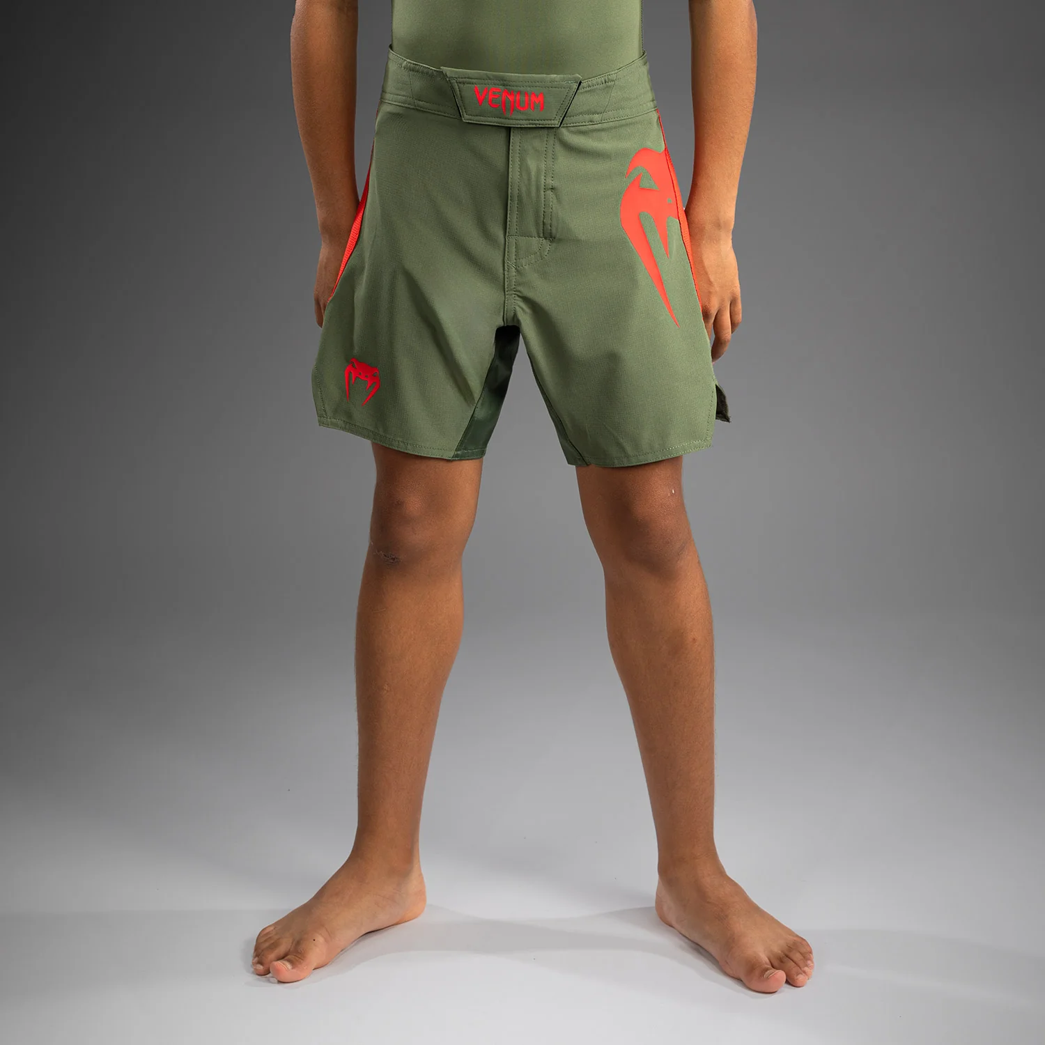 Venum Light Kids Fightshorts - Army Green/Orange