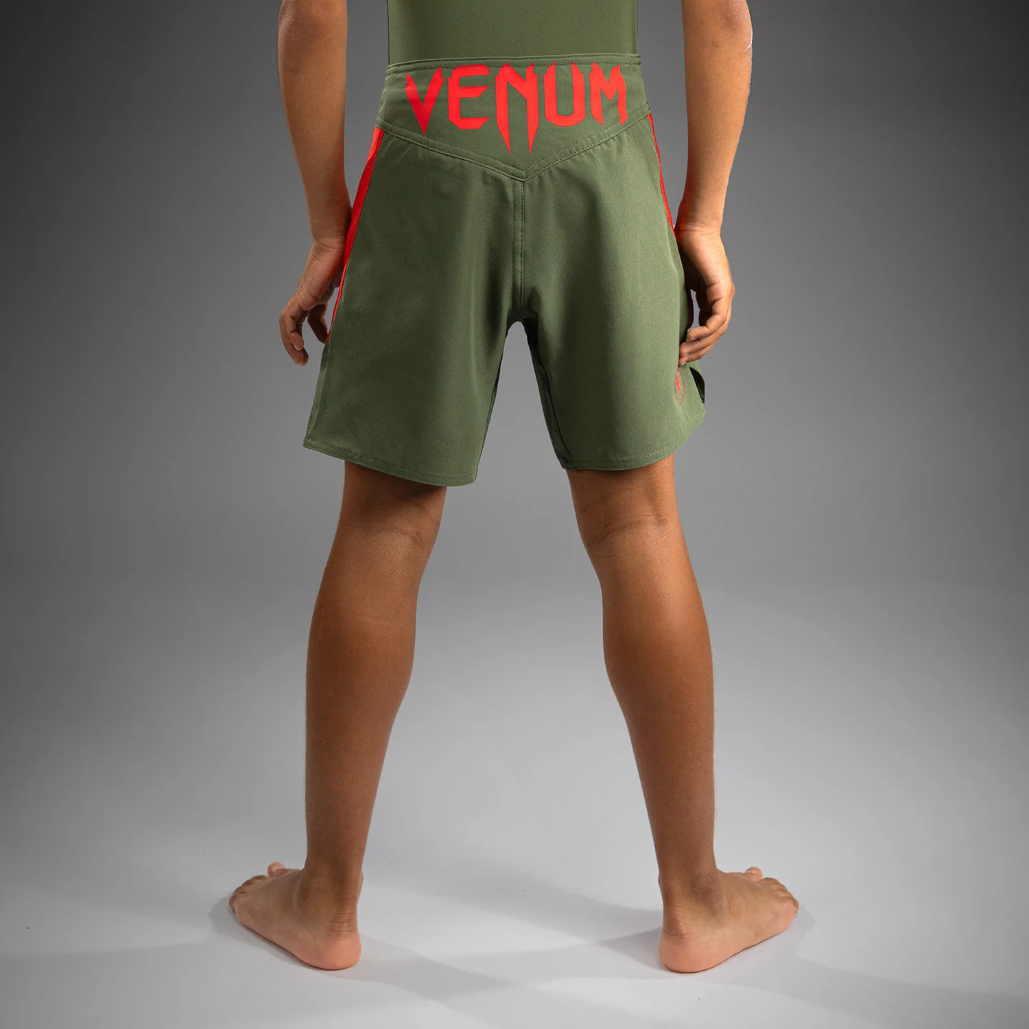 Venum Light Kids Fightshorts - Army Green/Orange - Image 2