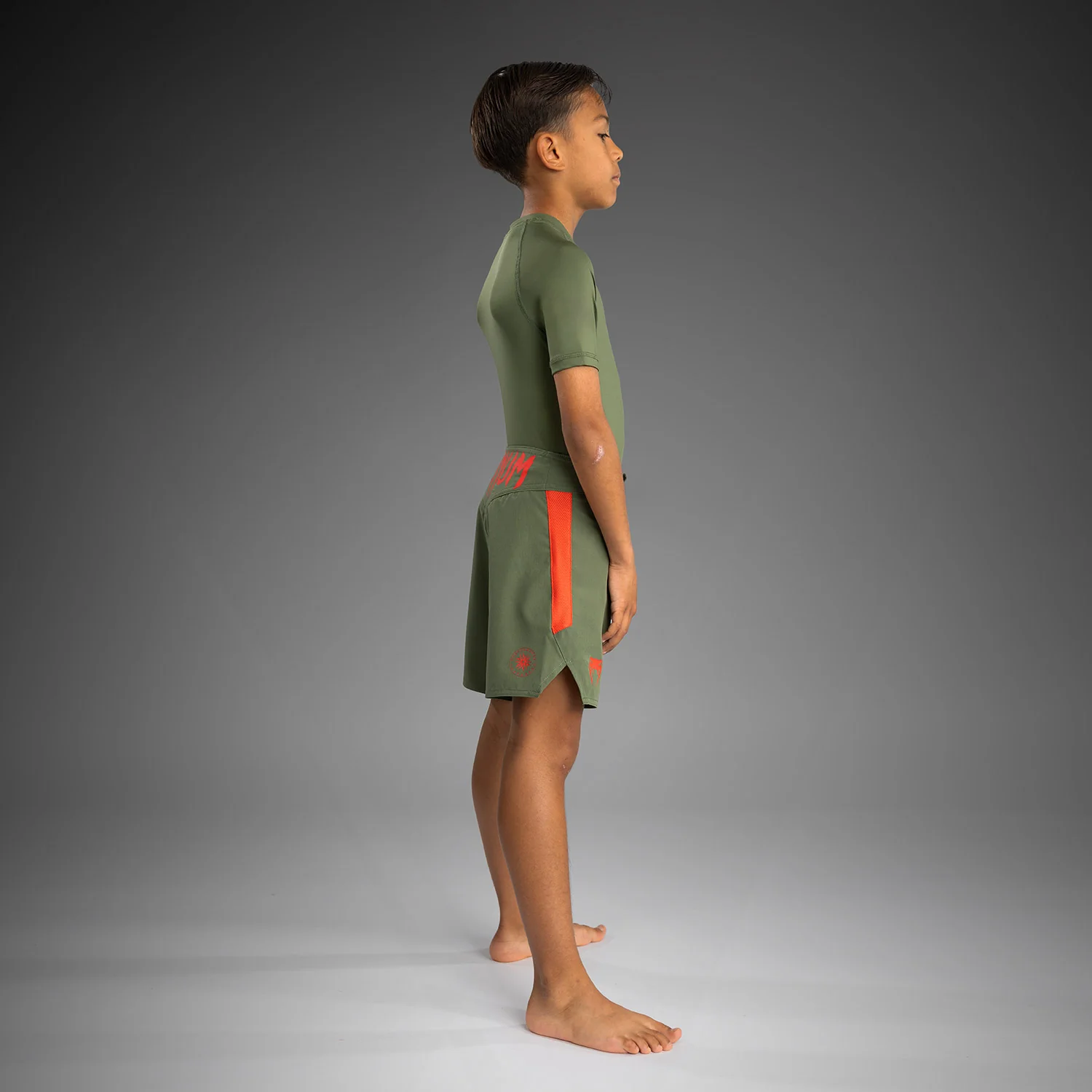 Venum Light Kids Fightshorts - Army Green/Orange - Image 3