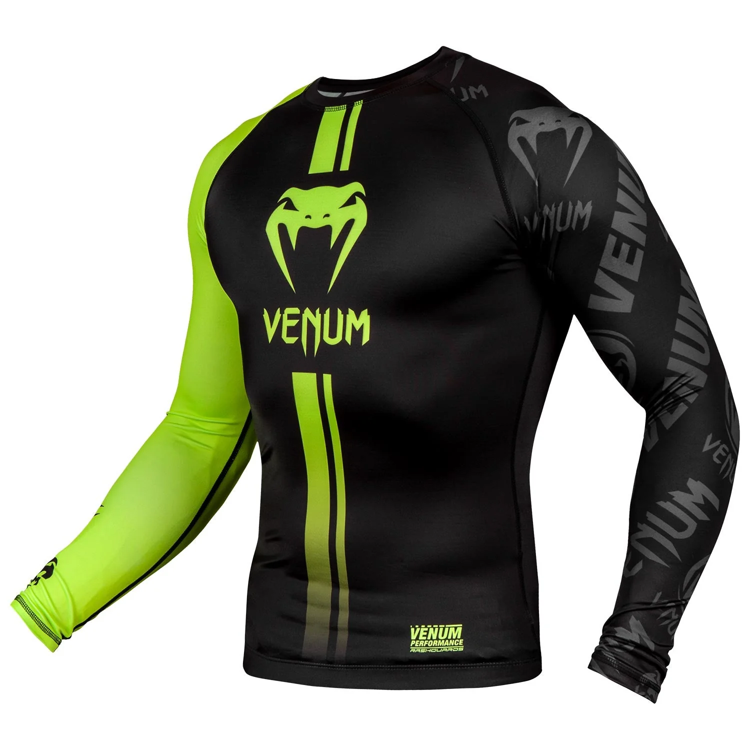 Venum Logos Rashguard - Long Sleeves - Black/Neo Yellow - Image 2