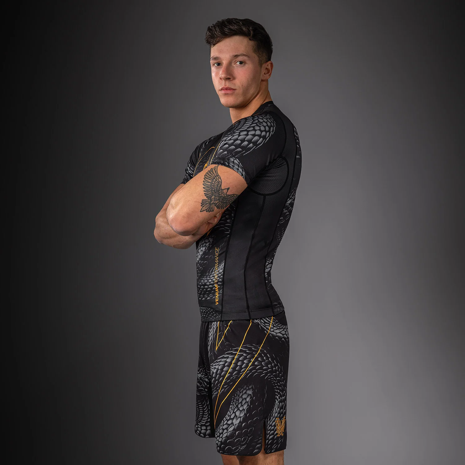 Venum Matupa Short Sleeve Rashguard - Black/Grey/Gold - Image 3