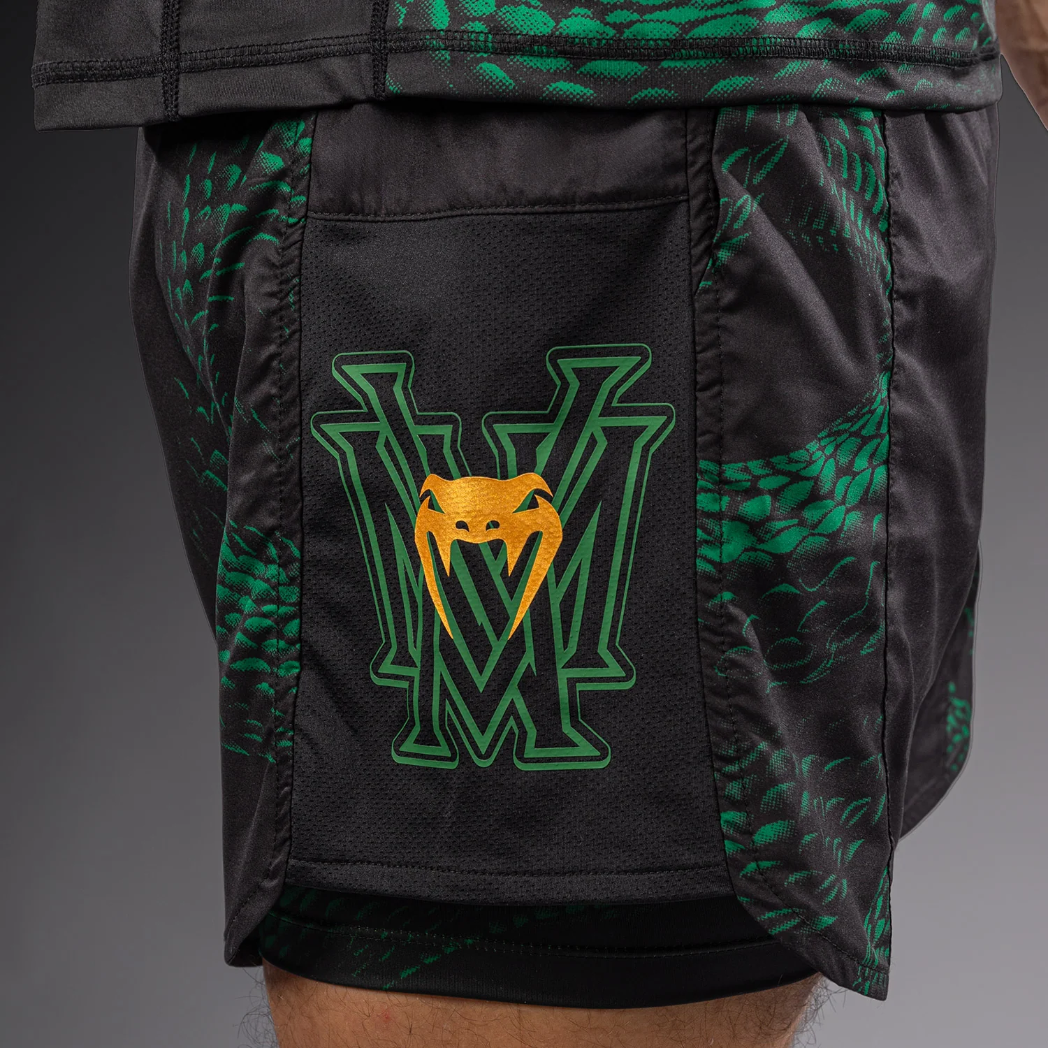 Venum Matupa Training Shorts - Black/Green/Gold - Image 6