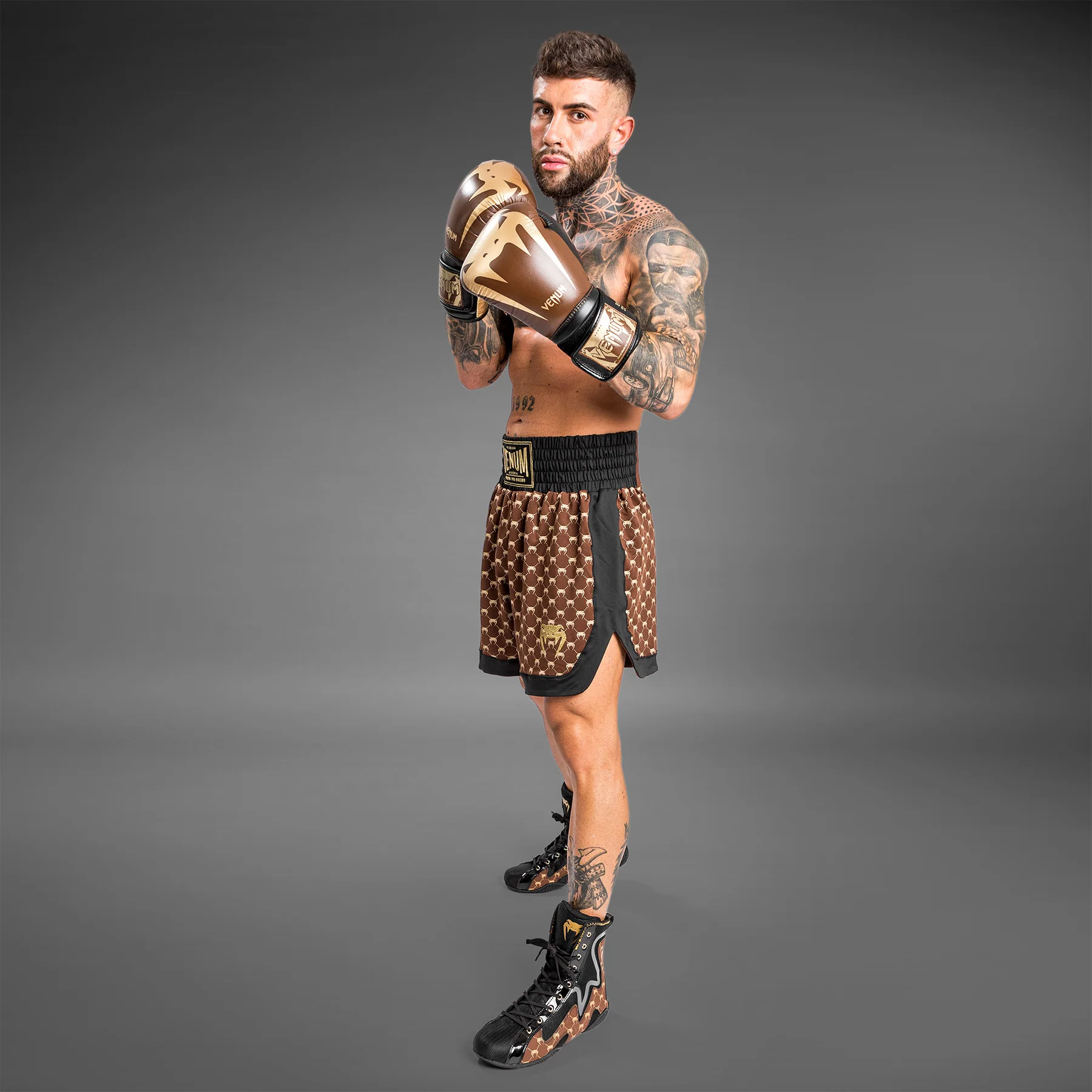 Venum Monogram Boxing Short - Black/Brown - Image 3
