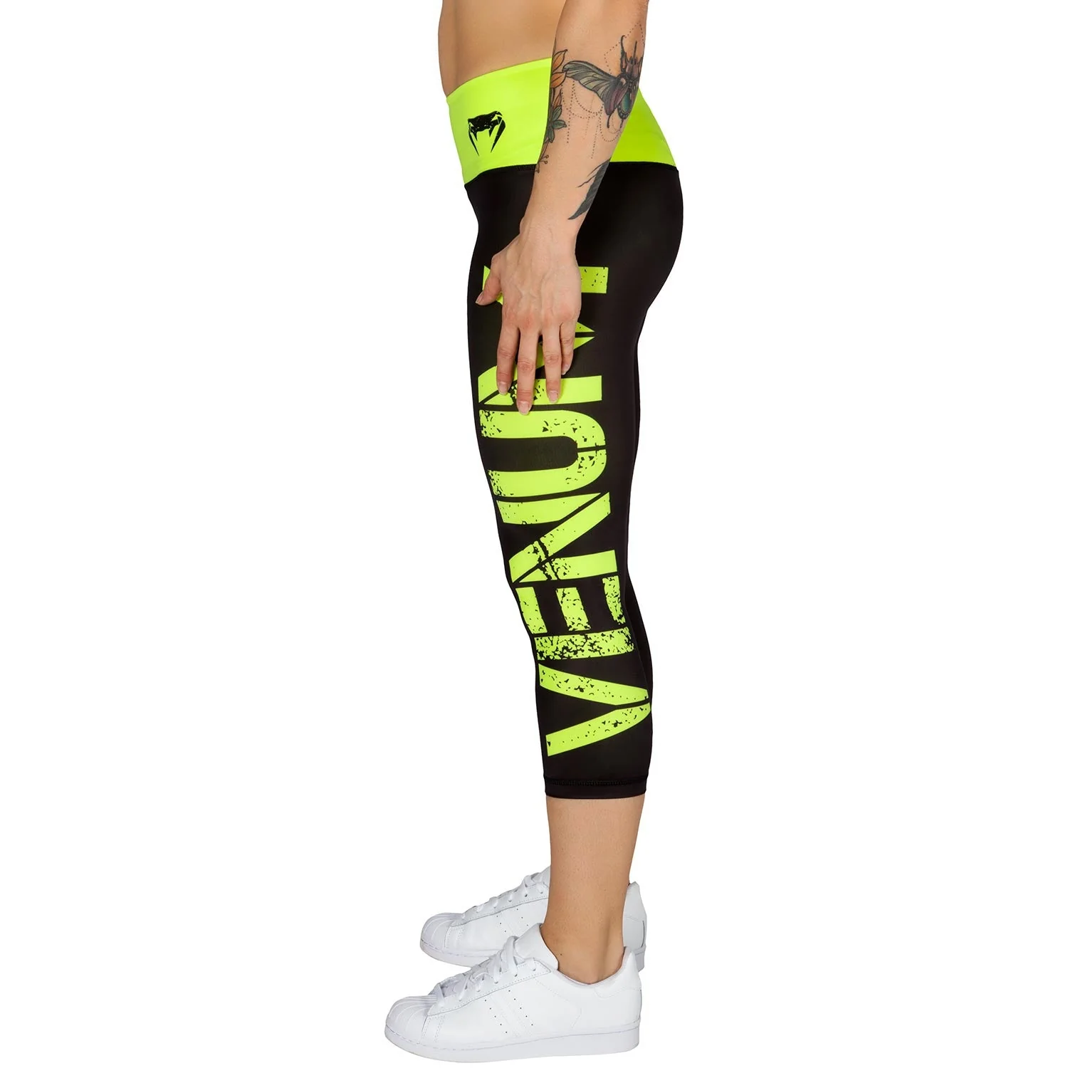 Venum Power Cropped Leggings - Black/Neo Yellow - Image 3