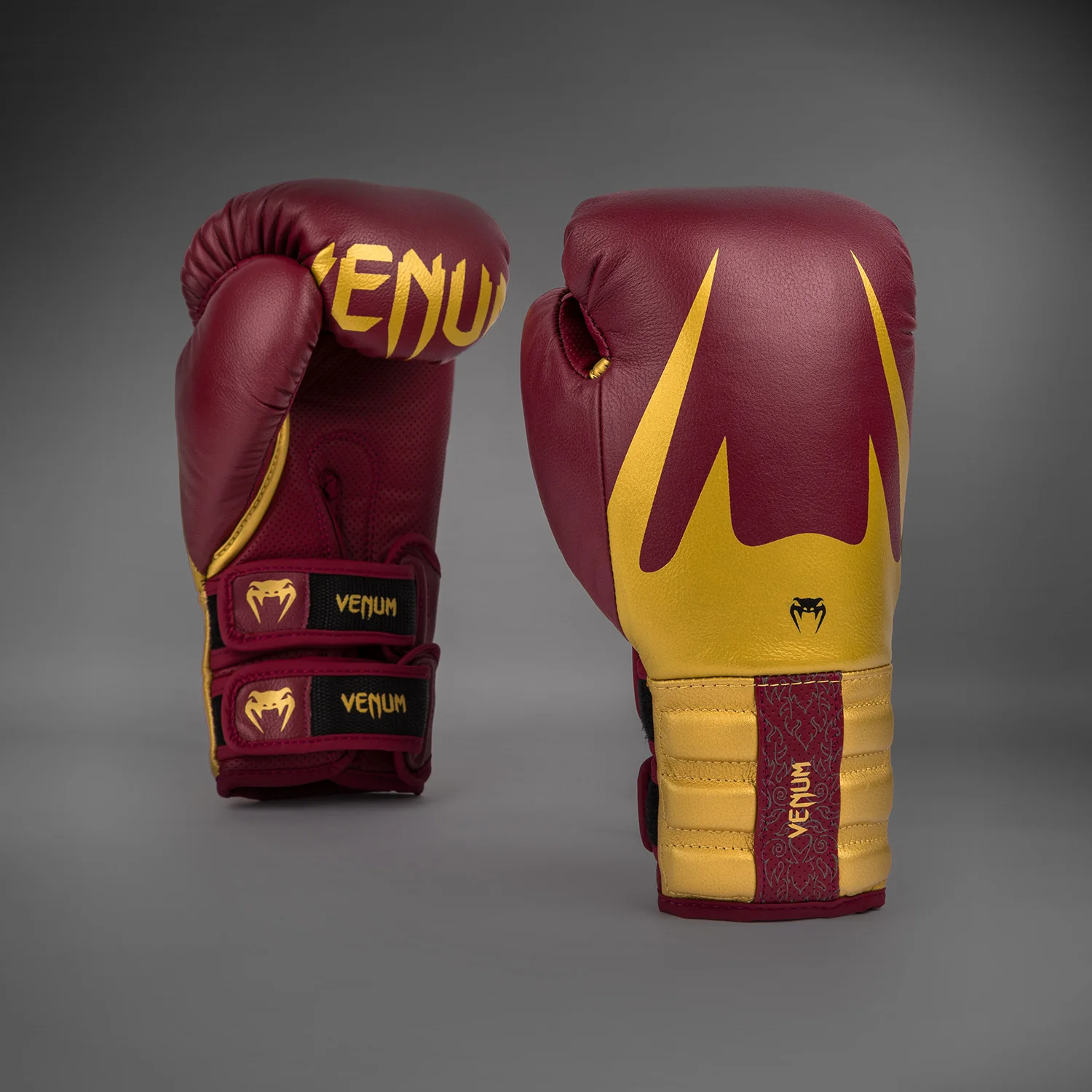 Venum Reverso Boxing Gloves - Cherry Red/Gold - Image 2