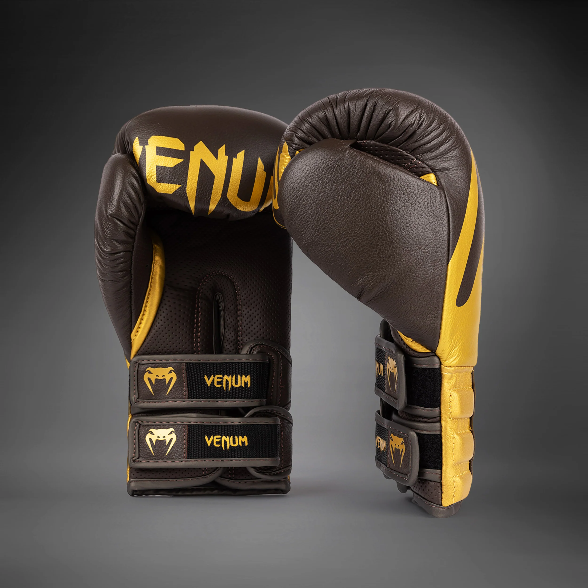 Venum Reverso Boxing Gloves - Chocolate/Gold - Image 2