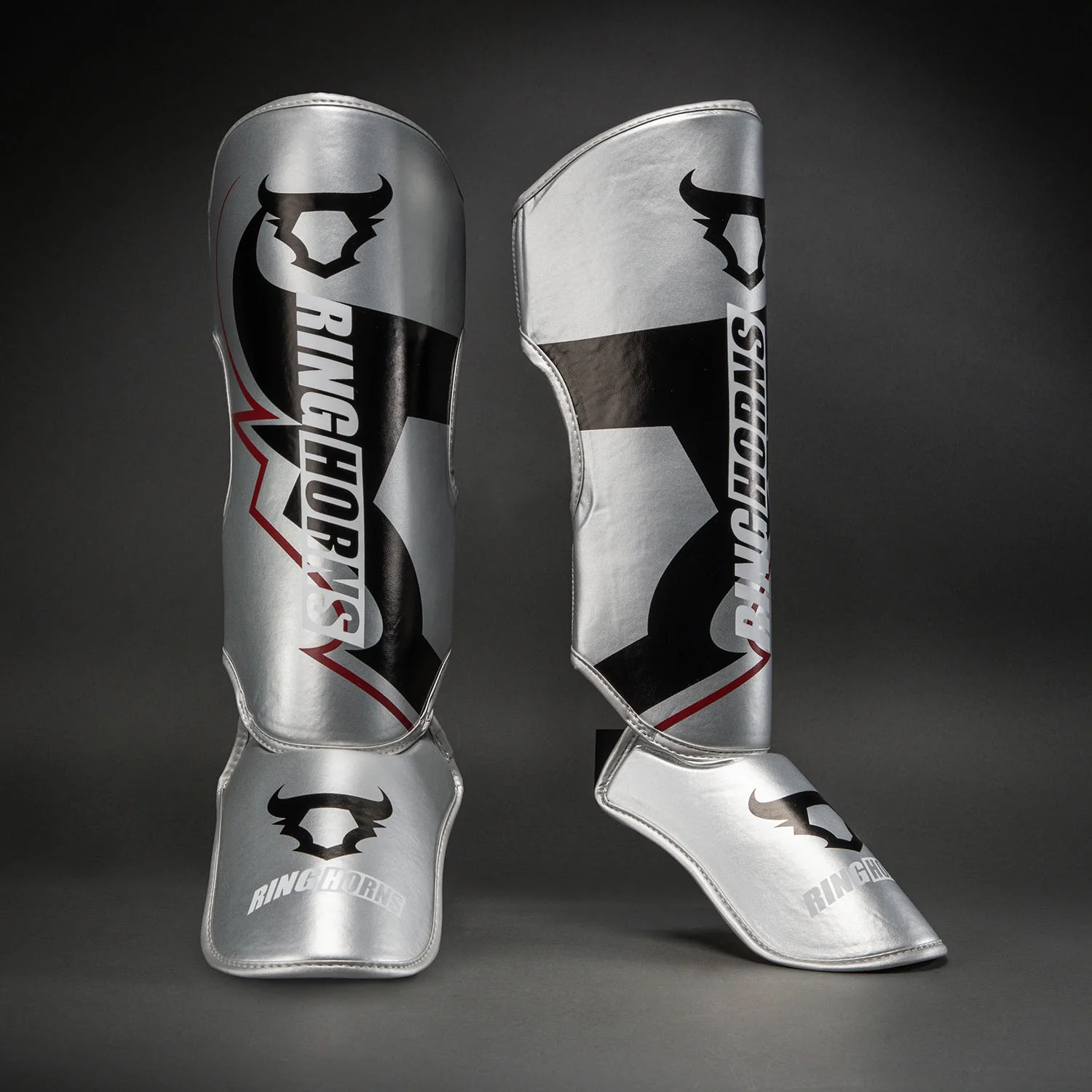 Ringhorns Charger by Venum Shin Guards - Silver/Black