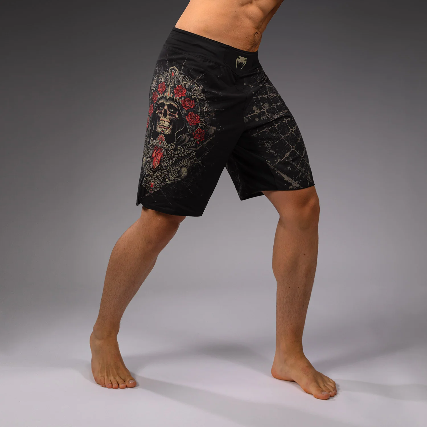 Venum Santa Muerte 5.0 Men’s Fight Shorts - Deep Black/Gold - Image 2