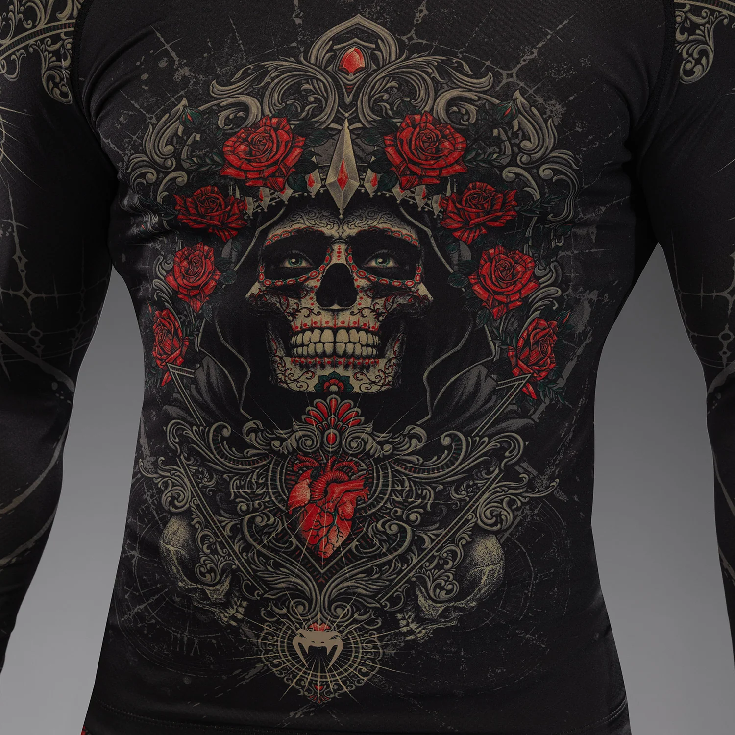 Venum Santa Muerte 5.0 Men’s Long Sleeve Rashguard - Deep Black/Gold - Image 5