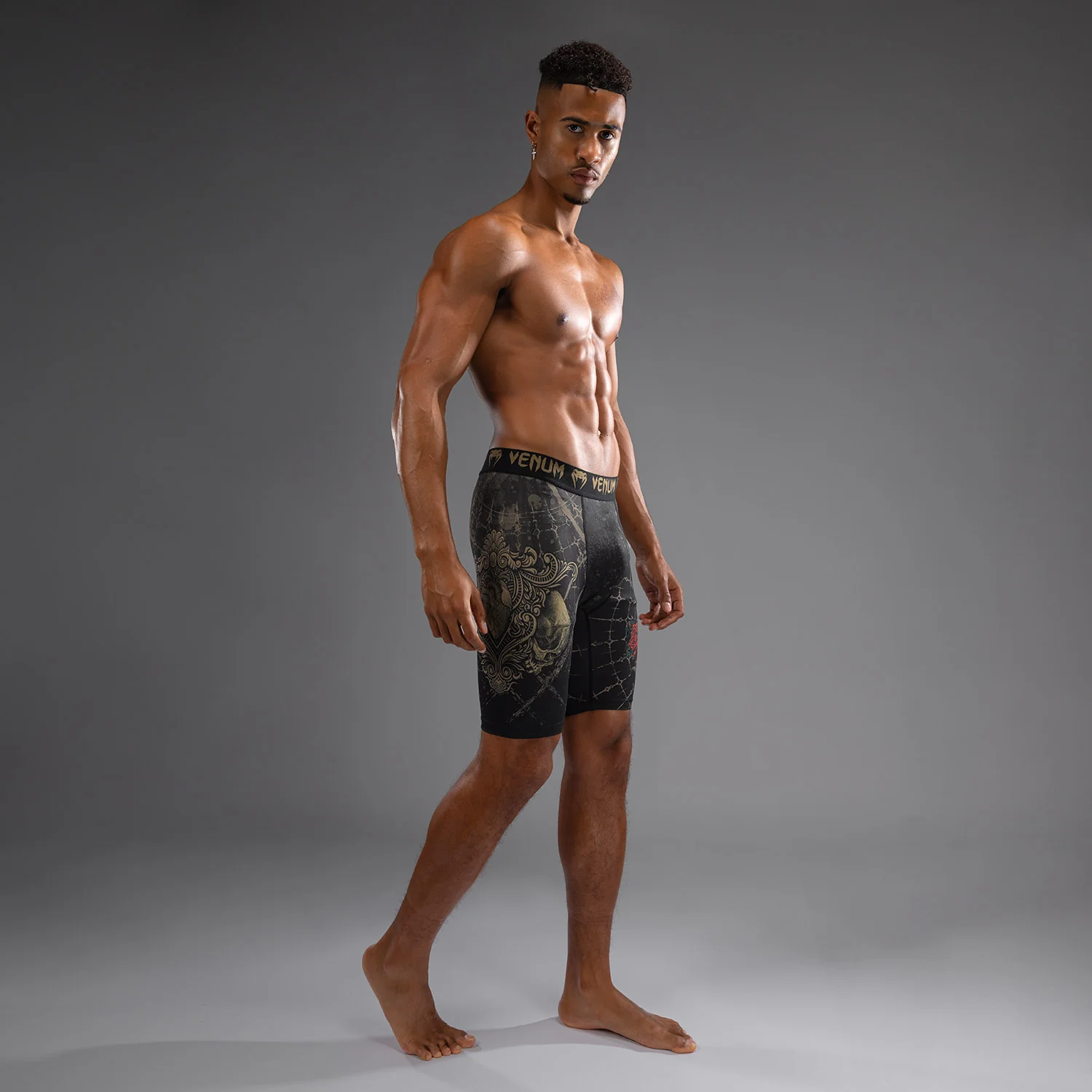 Venum Santa Muerte 5.0 Men’s Vale Tudo Shorts - Deep Black/Gold - Image 4