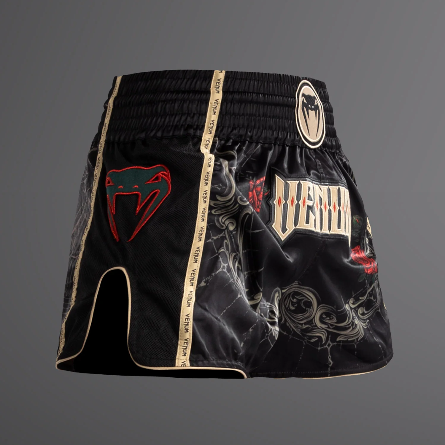 Venum Santa Muerte 5.0 Muay Thai Shorts - Deep Black/Gold - Image 2