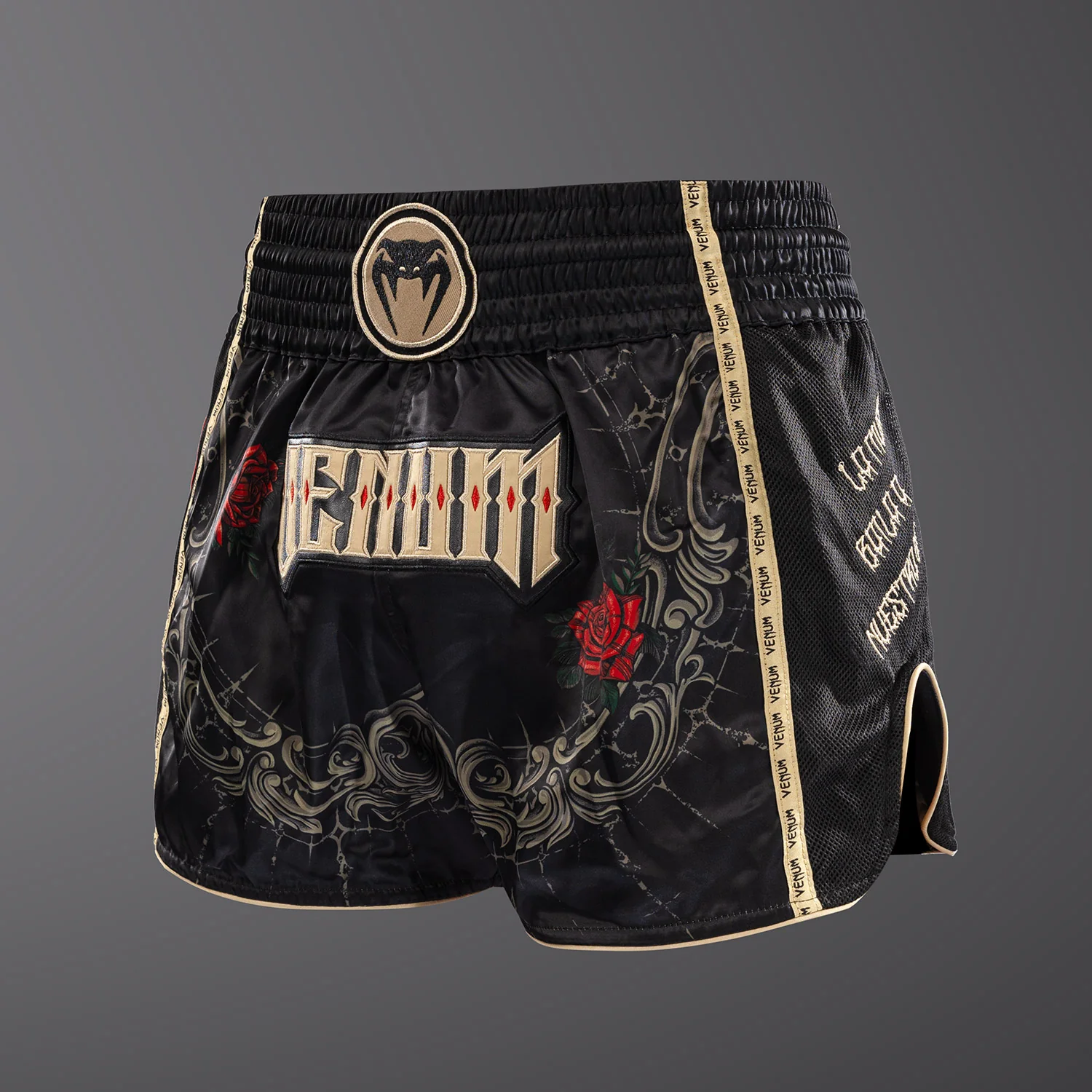 Venum Santa Muerte 5.0 Muay Thai Shorts - Deep Black/Gold - Image 4