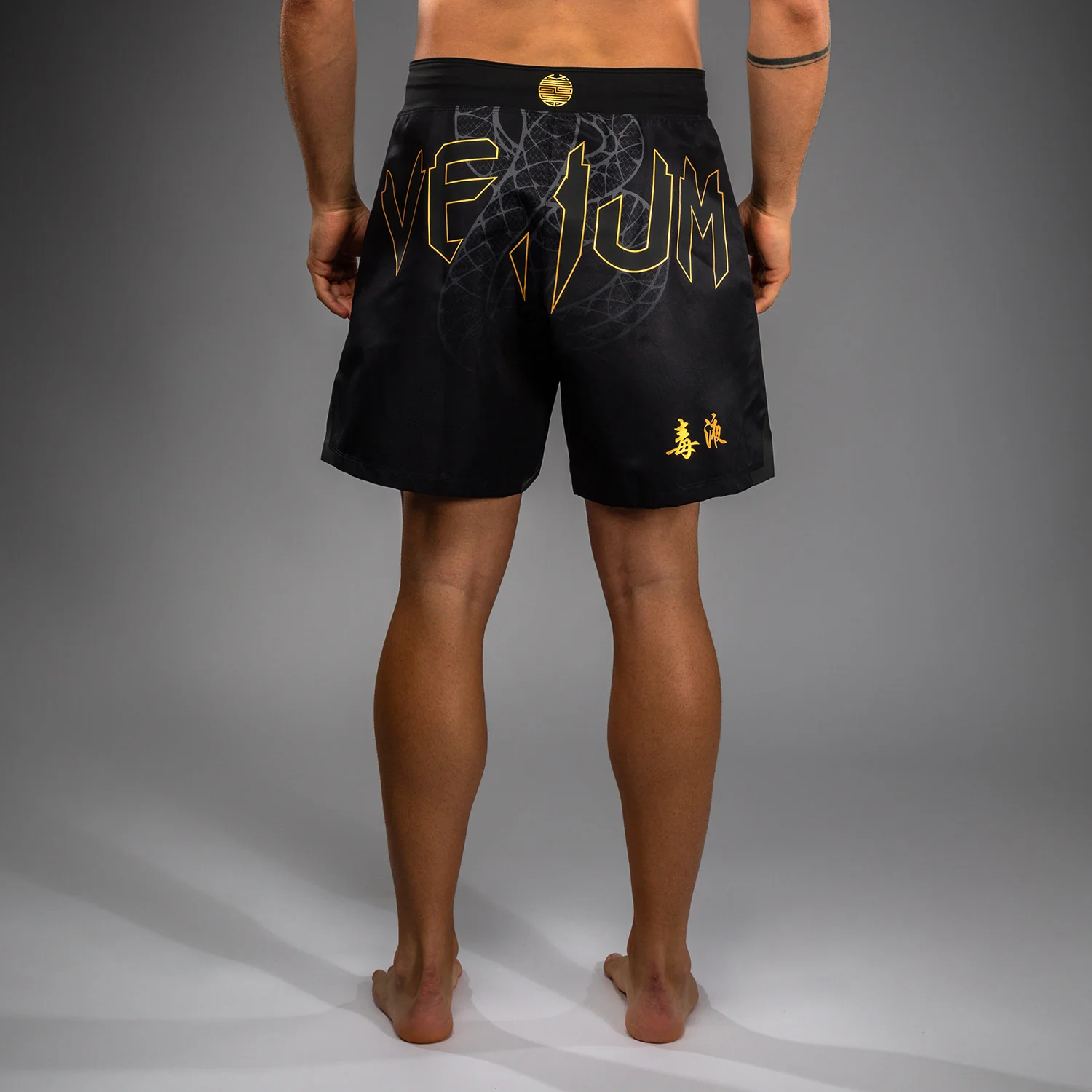 Venum Serpenti Fight Shorts - Black/Silver/Gold - Image 3