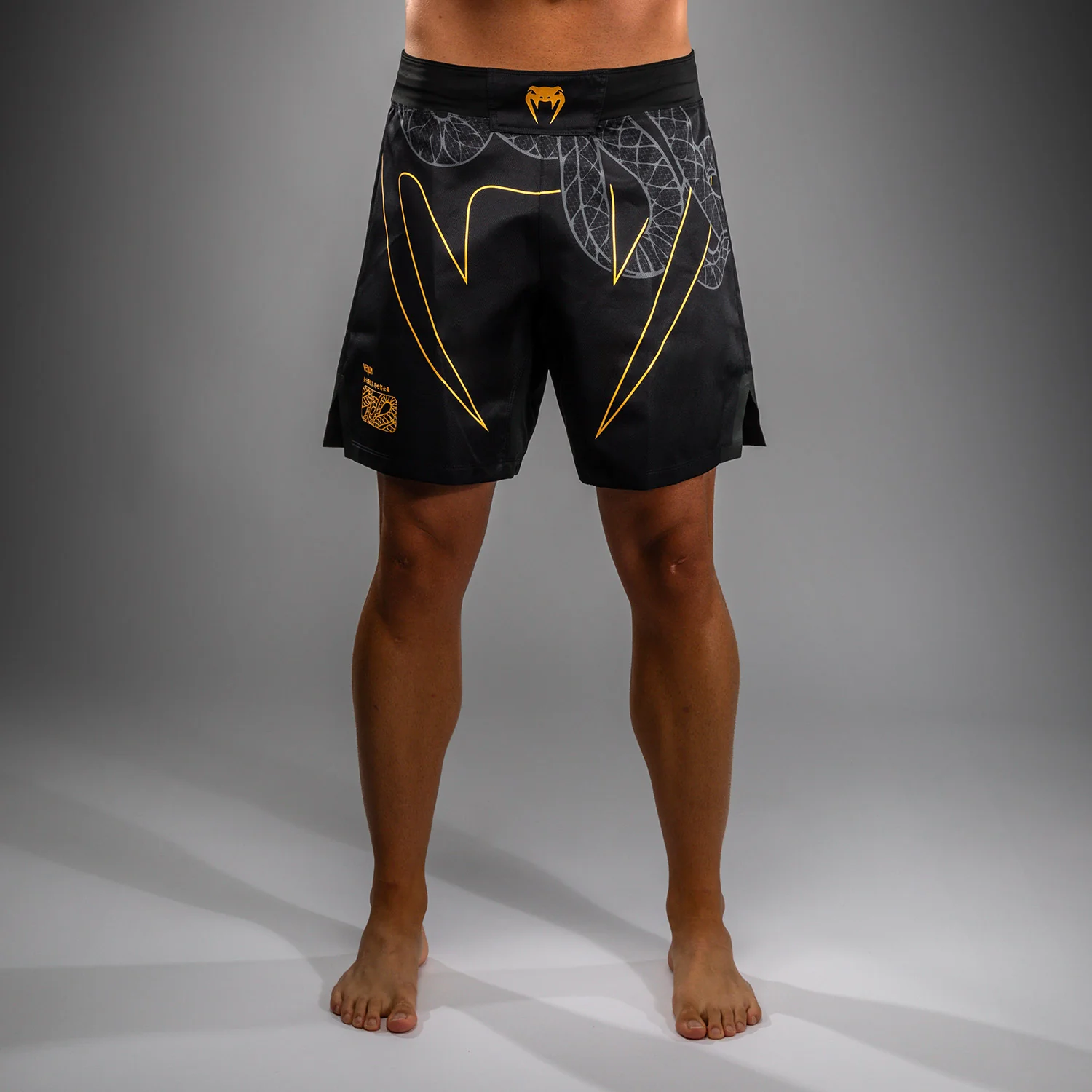 Venum Serpenti Fight Shorts - Black/Silver/Gold - Image 4