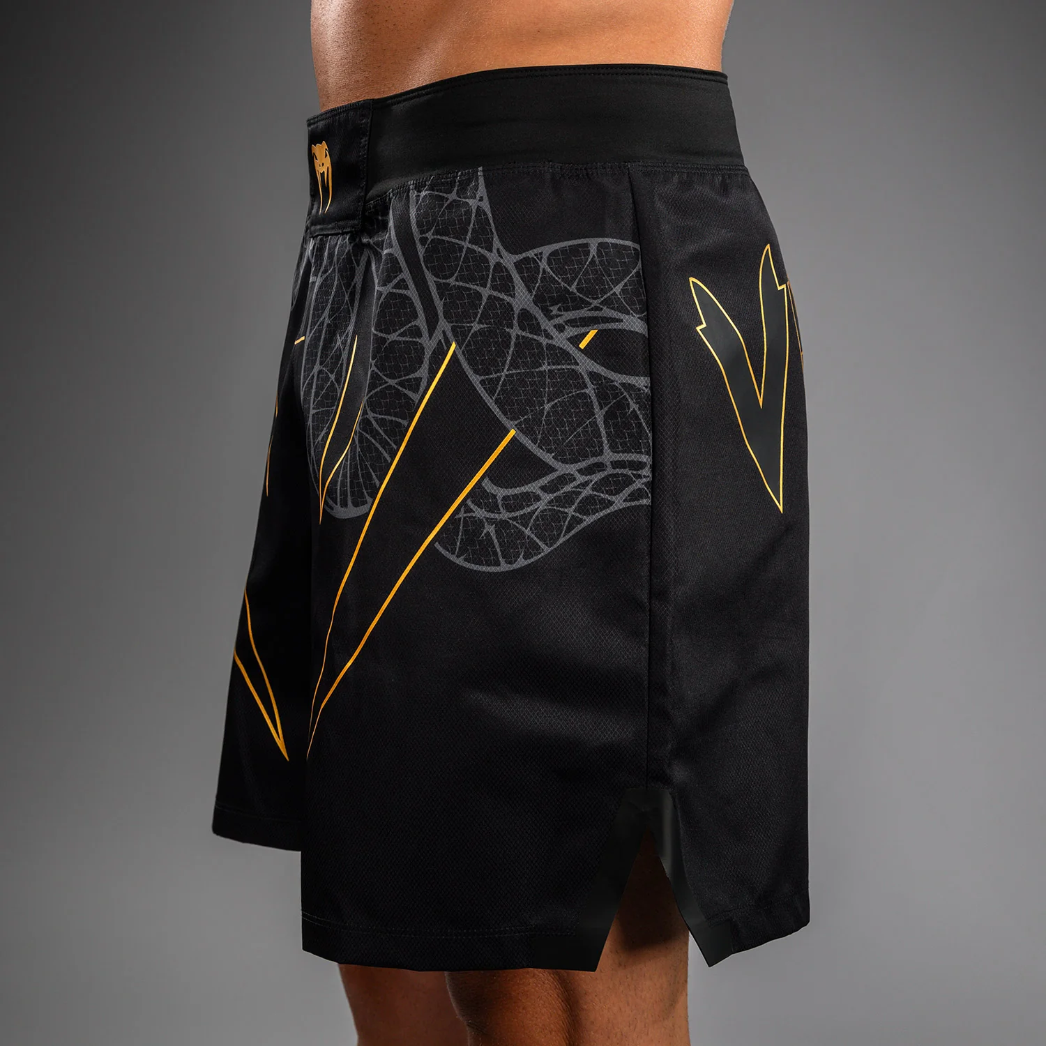 Venum Serpenti Fight Shorts - Black/Silver/Gold - Image 6