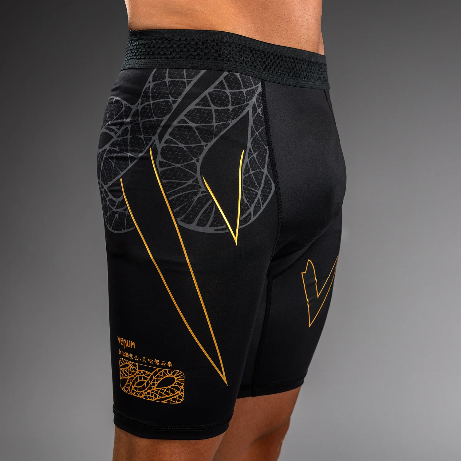 Venum Serpenti Vale Tudo Shorts - Black/Silver/Gold - Image 6