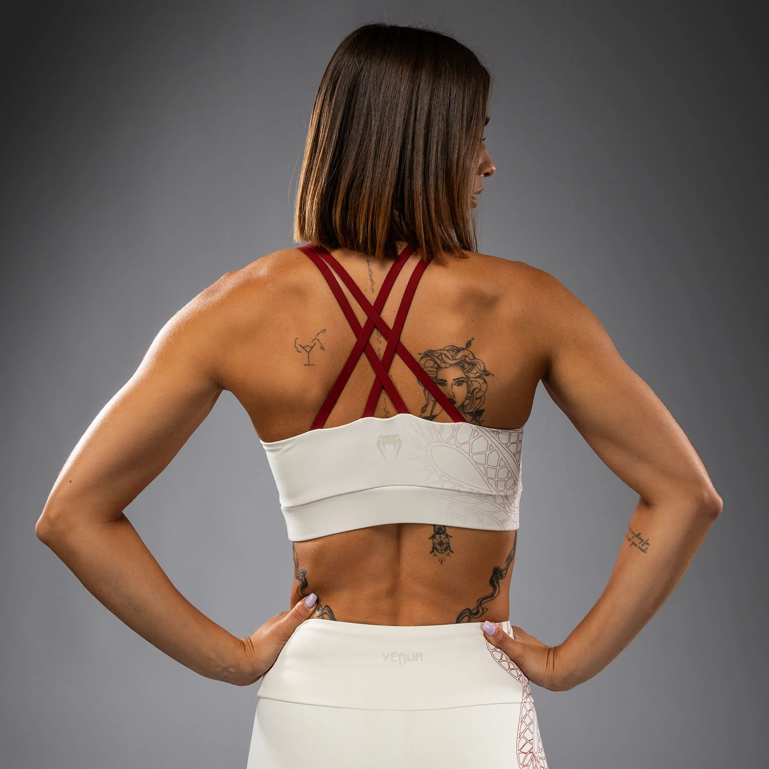 Venum Serpenti Women’s Sports Bra - Ivory/Burgundy - Image 3