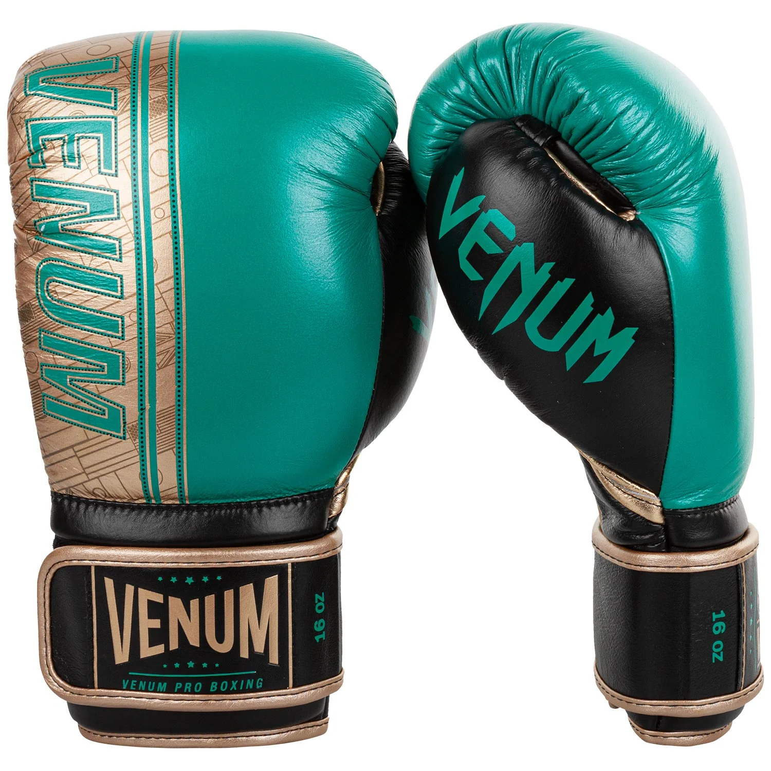 Venum Shield Pro Boxing Gloves WBC Limited Edition - Velcro - Green Metallic/Gold - Image 2