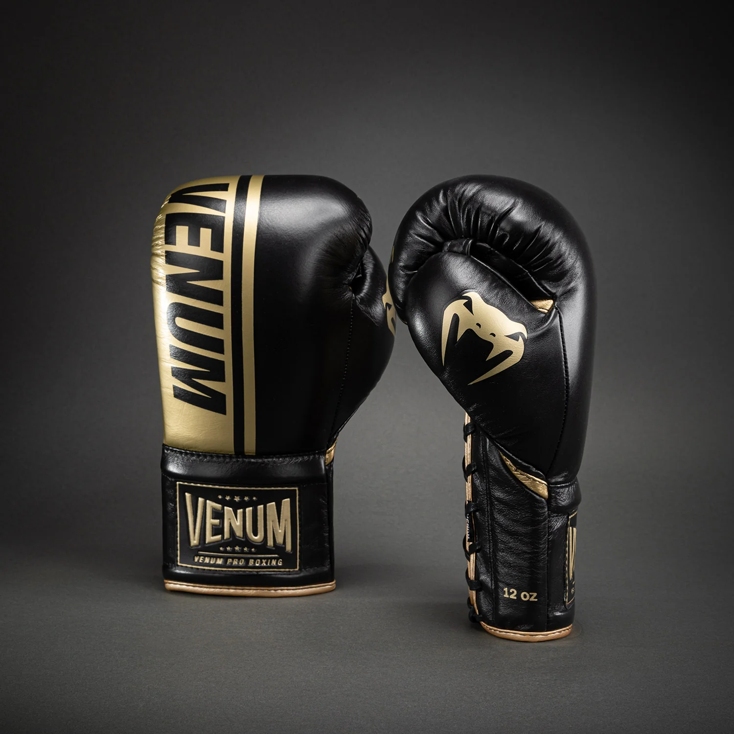 Venum Shield Pro Boxing Gloves with Laces - Black/Gold - Image 2